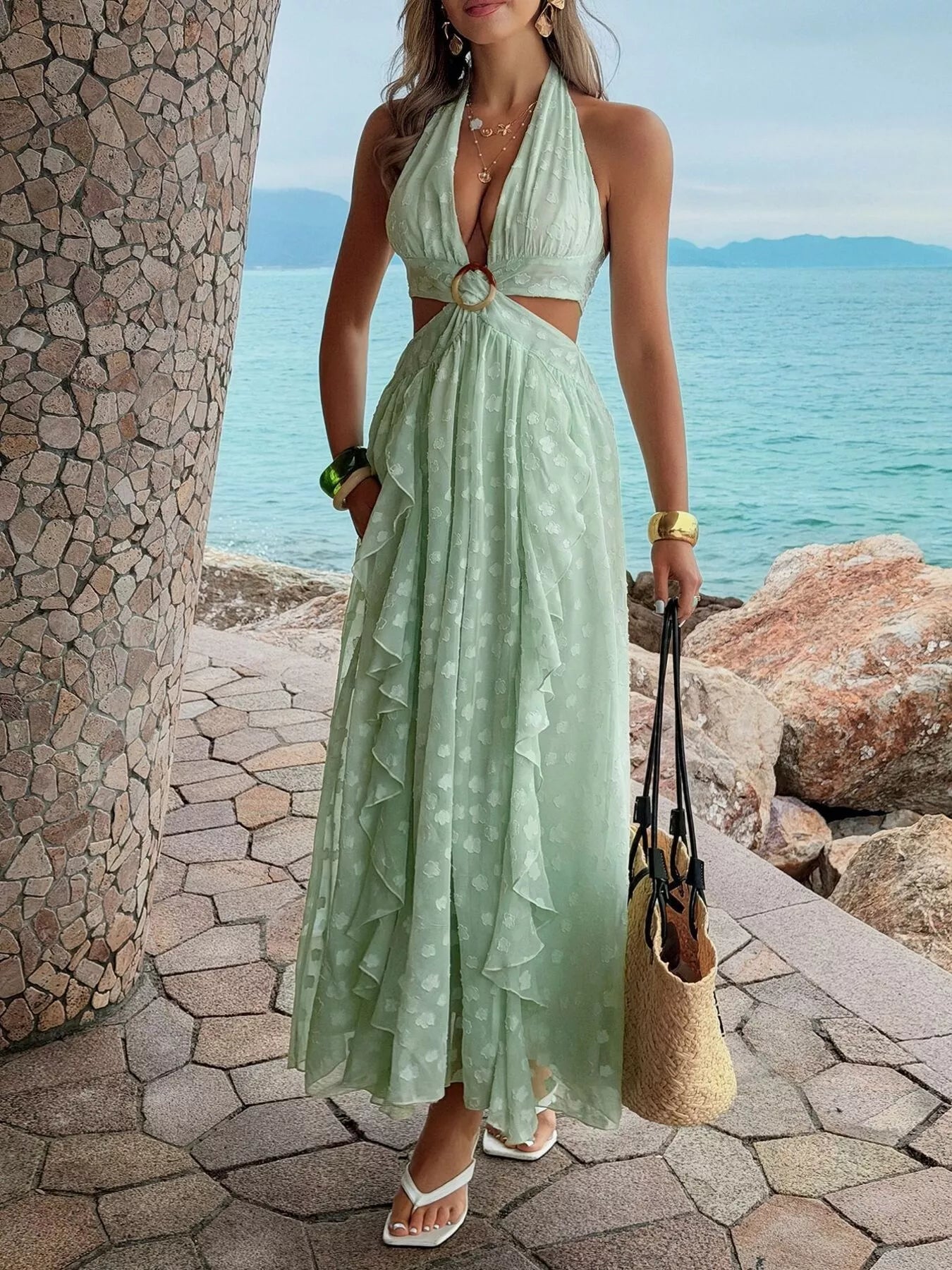 Ruffled Halter Neck Maxi Dress