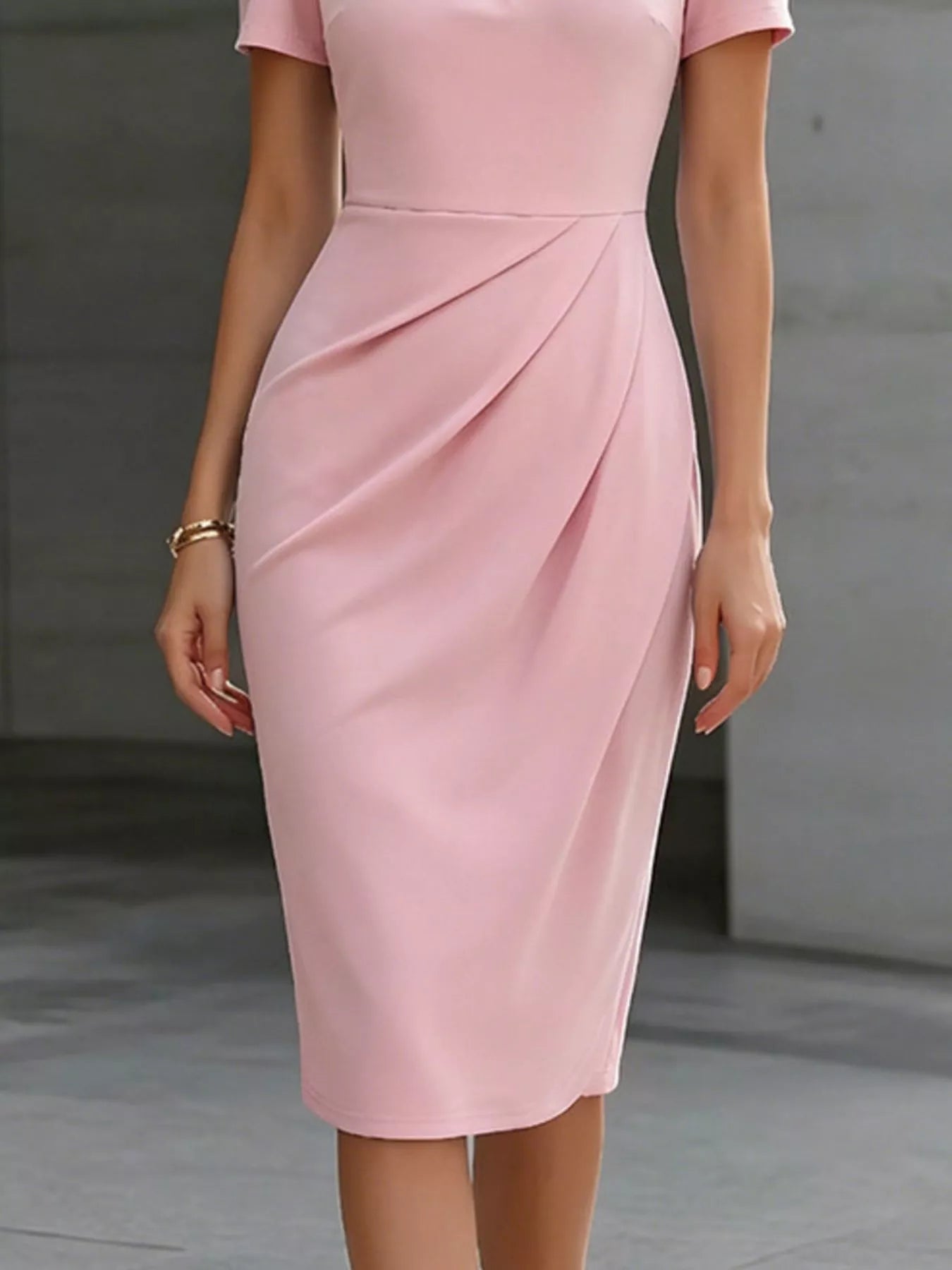 Ruched Short Sleeve Midi Dress