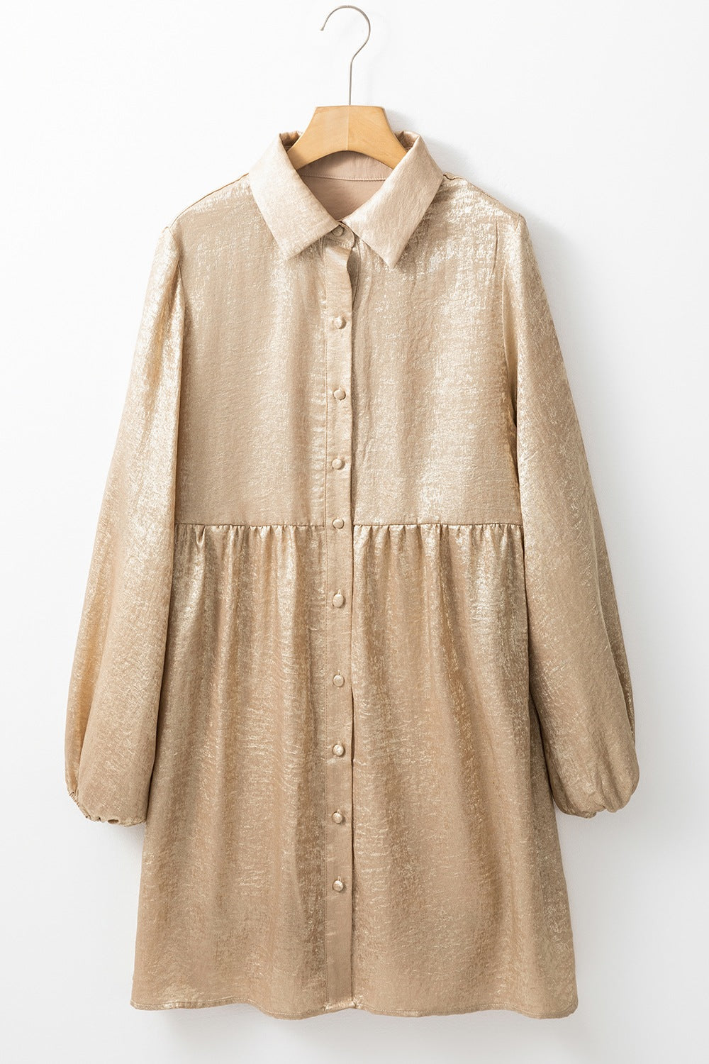 Button Front Balloon Sleeve Mini Dress