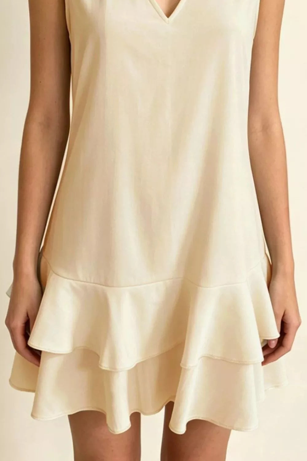 Full Size Sleeveless V-Neck Ruffle Hem Mini Dress Plus Size
