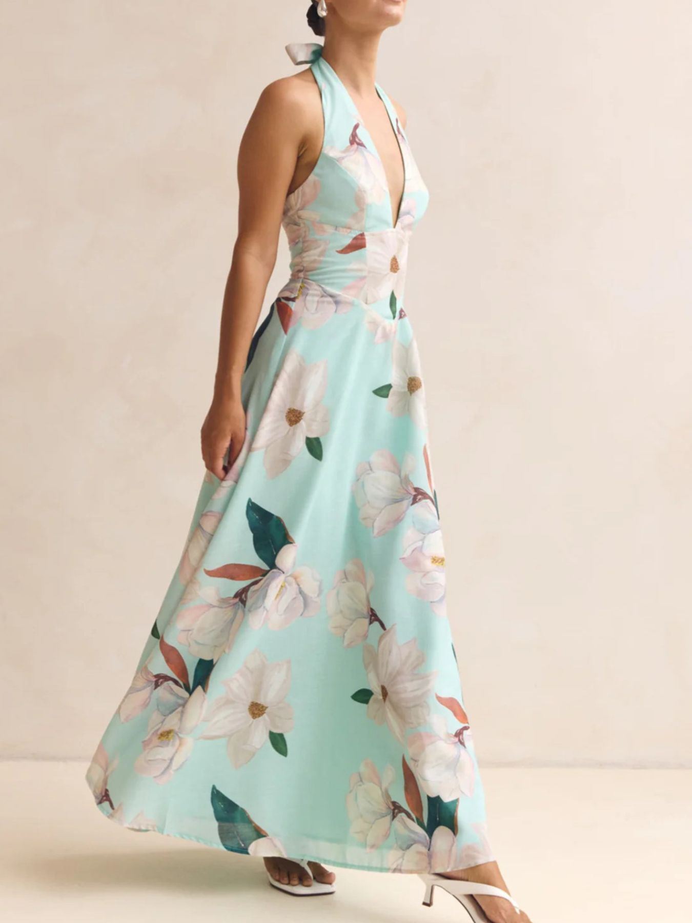 Floral Print Halter Neck Maxi Dress