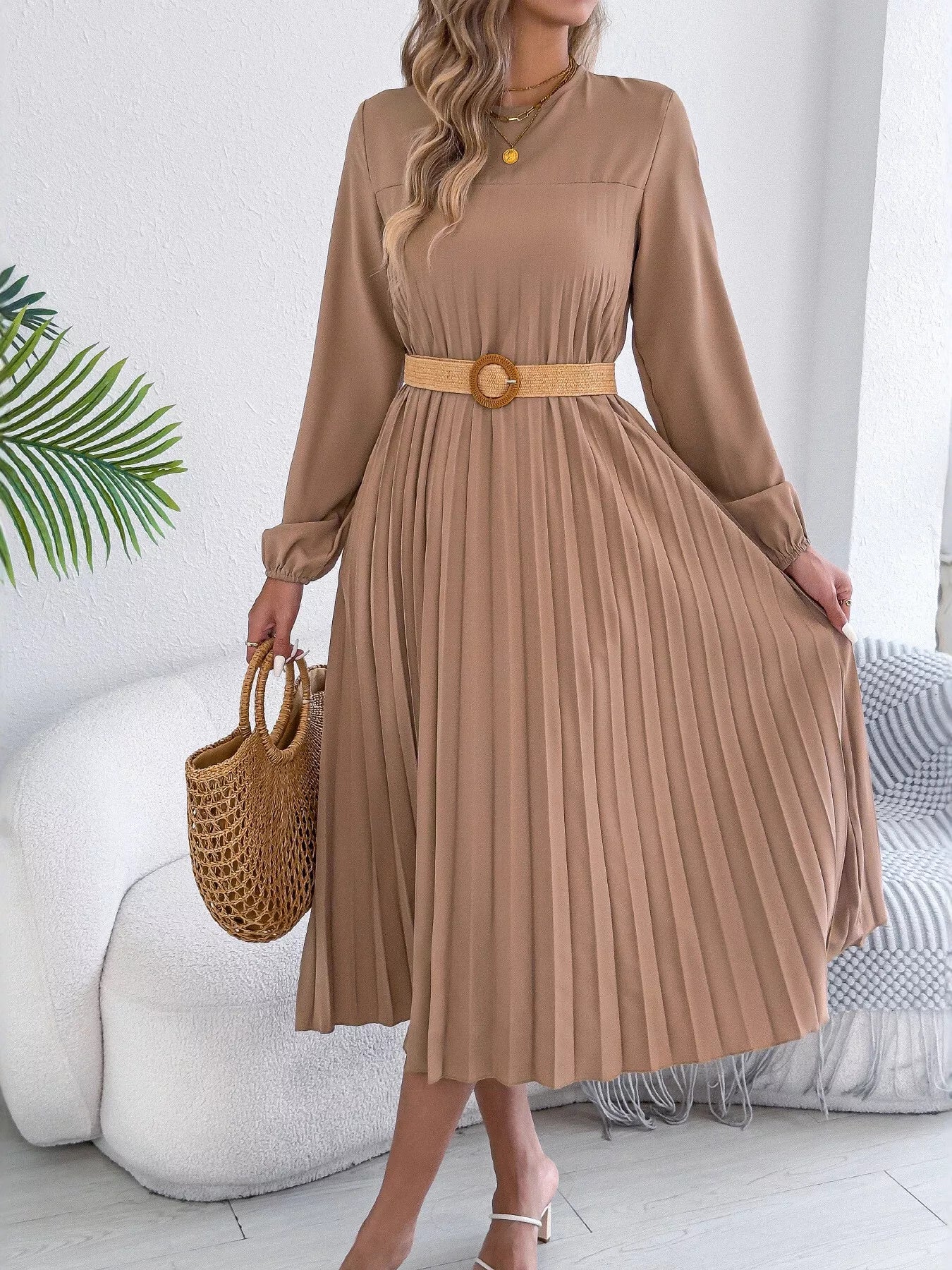 Pleated A-Line Midi Dress