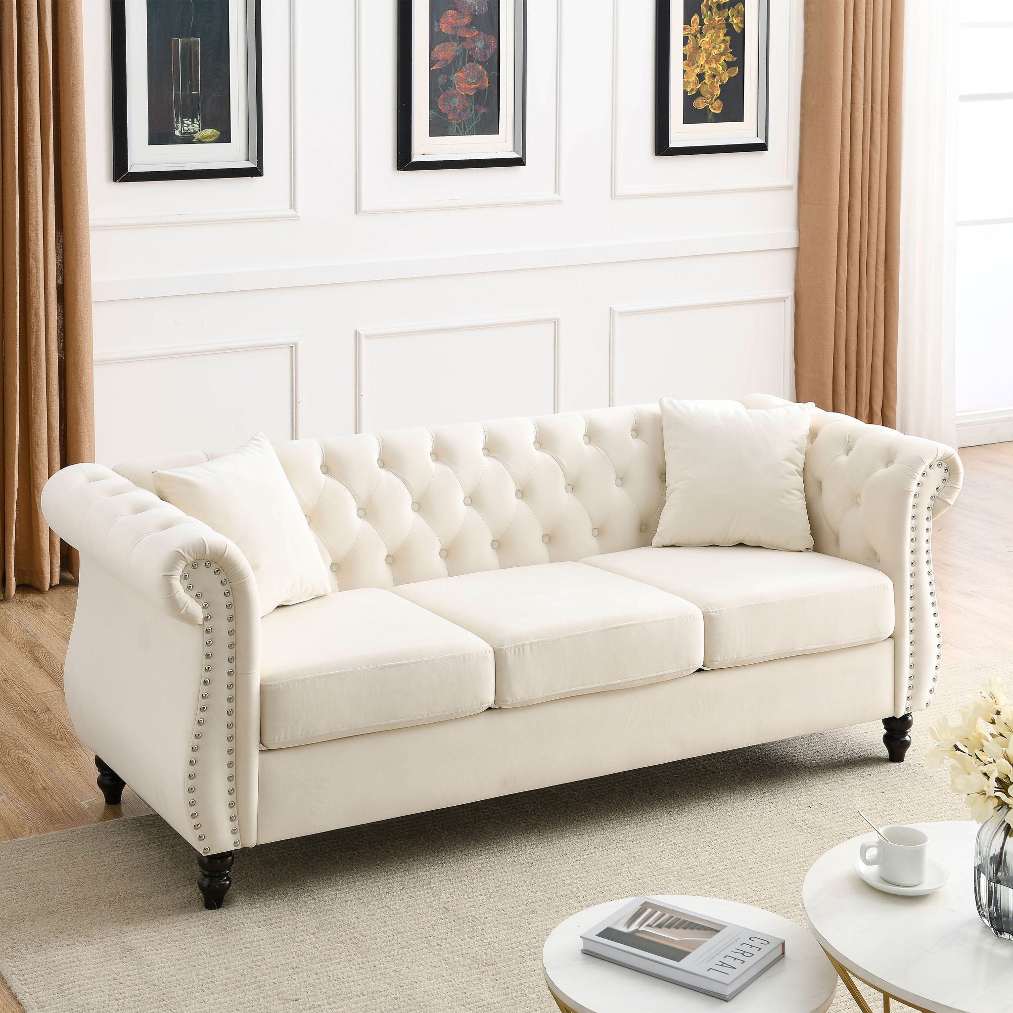 Chesterfield Sofa With Rolled Arms And Nailhead Trim
