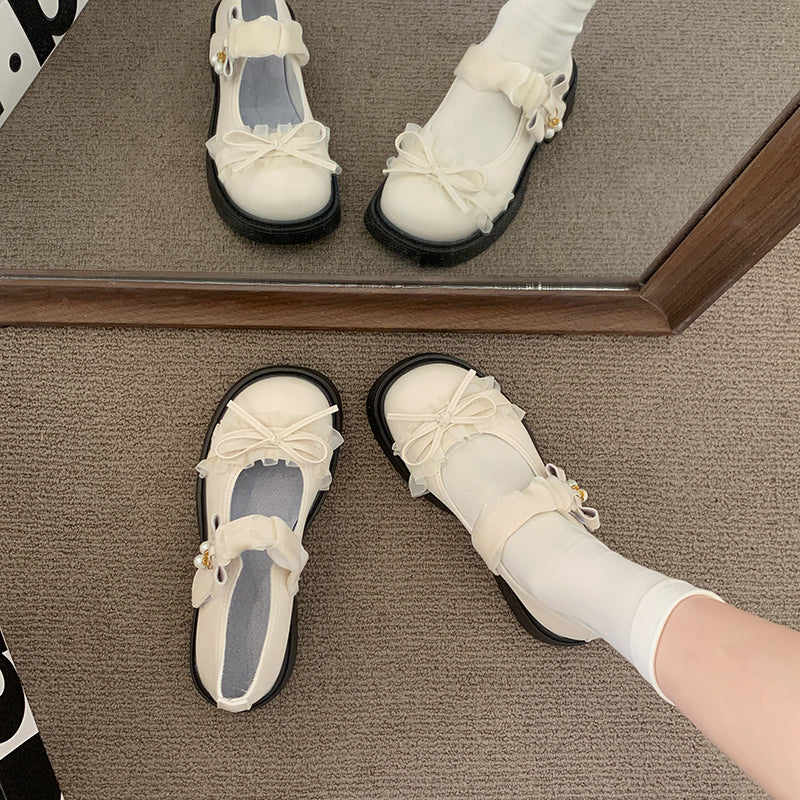 2026 New Sweet Lolita Bow Thick Heel Mary Jane Shoes Women's Thick Bottom JK Small Leather Shoes With Skirts Single Shoes
