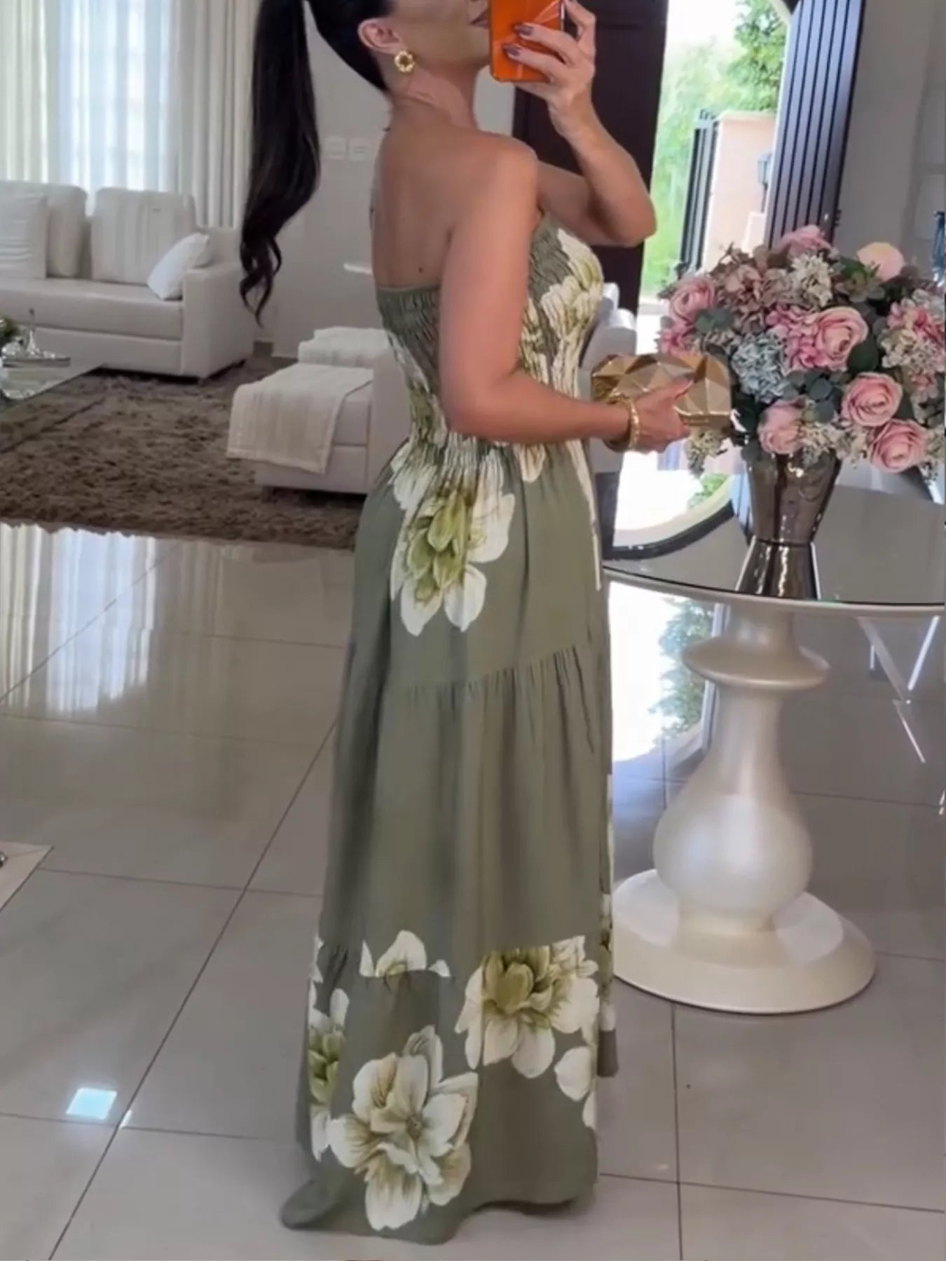 Floral Smocked Strapless Maxi Dress