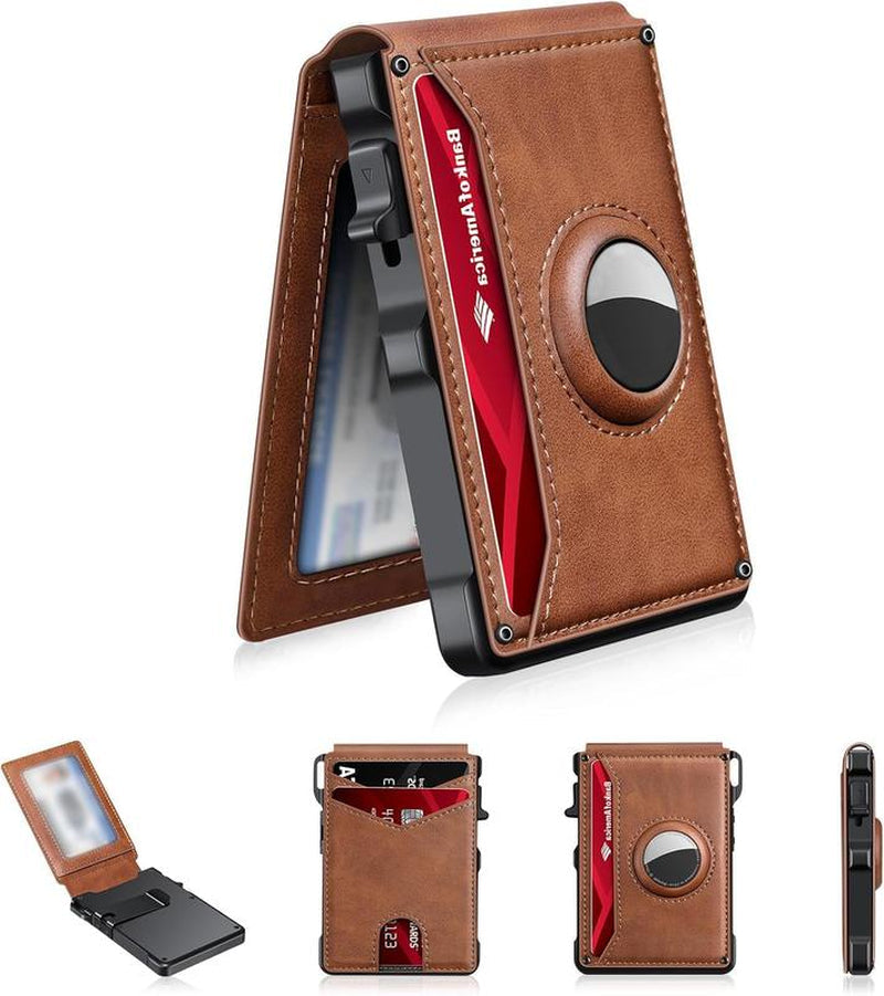 Sleek Men's Minimalist Bifold Wallet with Airtag Compartment & RFID Blocking - Quick Access Card Holder for 12 Cards + Cash, Carbon Fiber - Ideal Gift (Airtag Not Included)