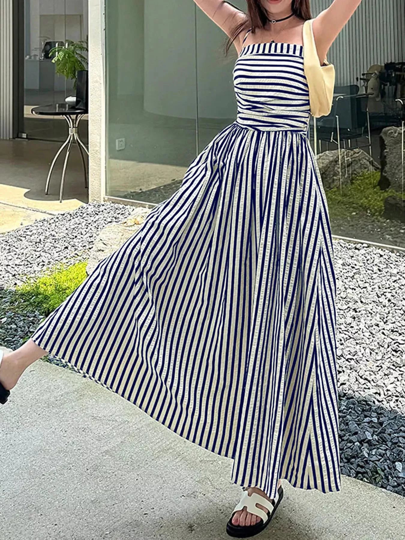 Striped Sleeveless Maxi Dress
