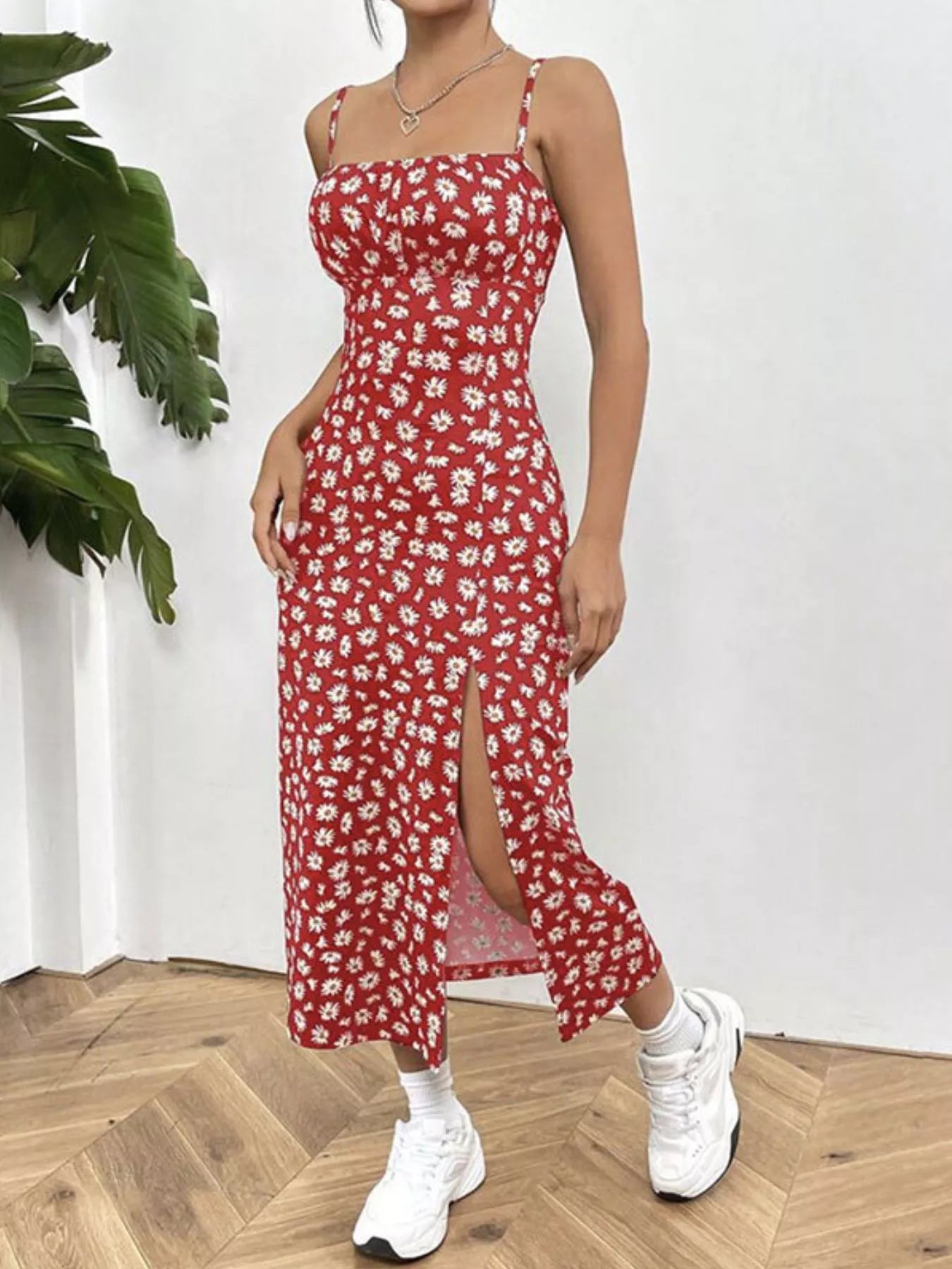 Slit Spaghetti Strap Midi Dress
