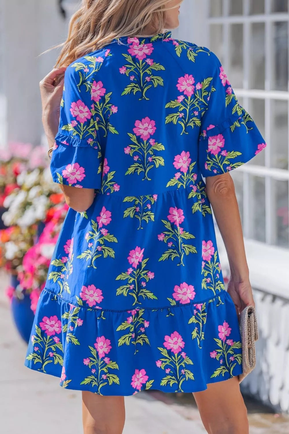 V Neck Short Sleeve Loose Flower Dress