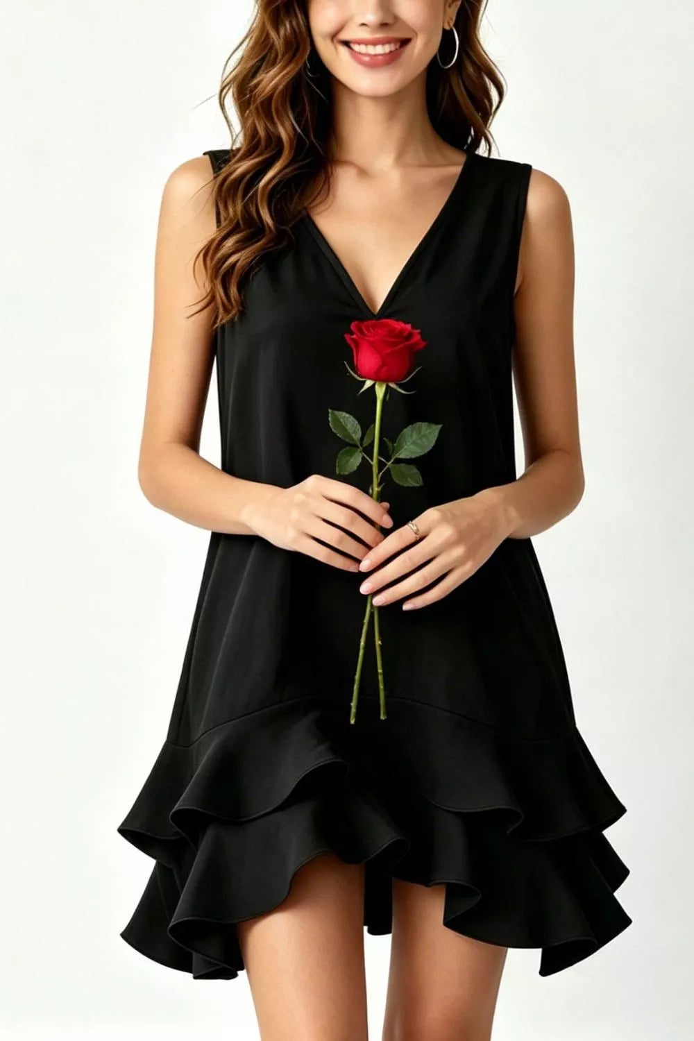Full Size Sleeveless V-Neck Ruffle Hem Mini Dress Plus Size