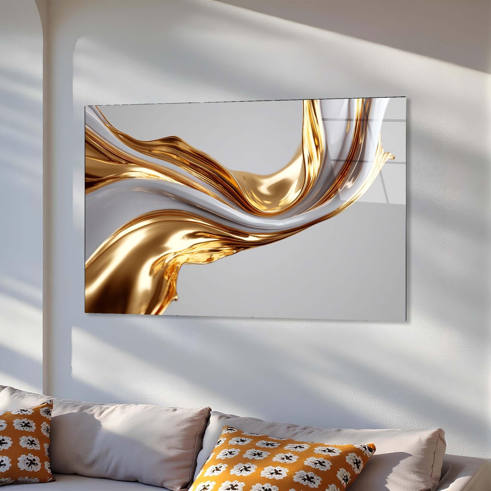 Gold & Ivory Abstract Glass Wall Art | Modern Luxury Decor