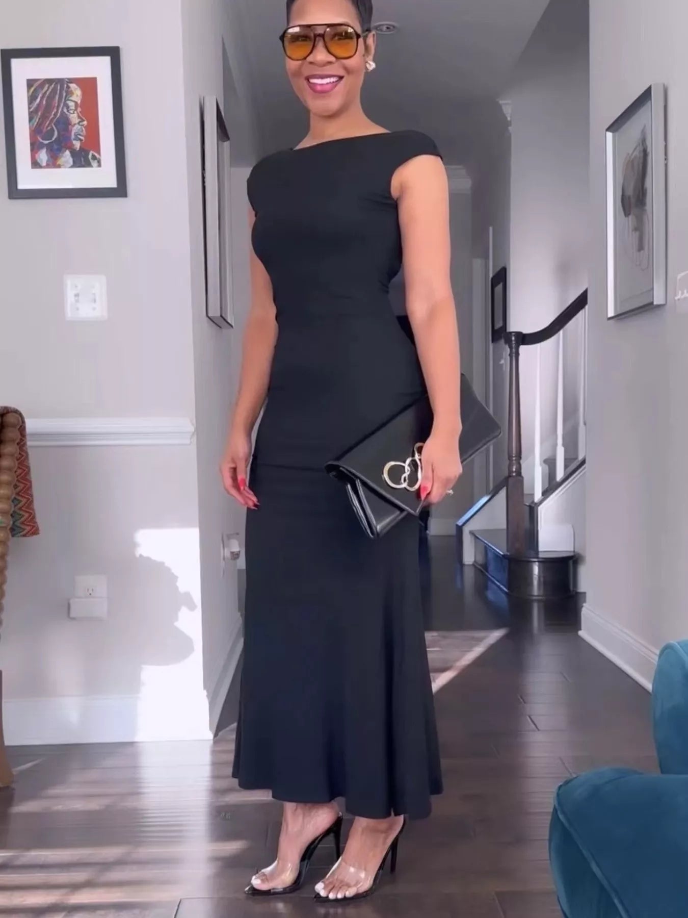 Backless Cap Sleeve Maxi Dress