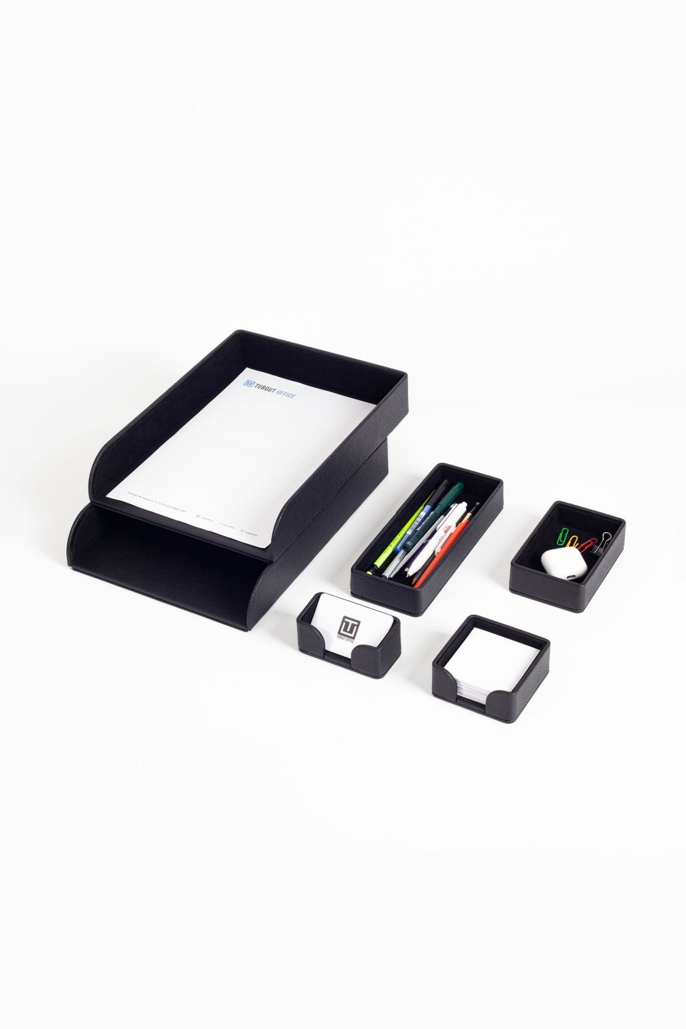 Felix Desktop Leather Organizer Set 6 Pieces Black - Overture Gifts