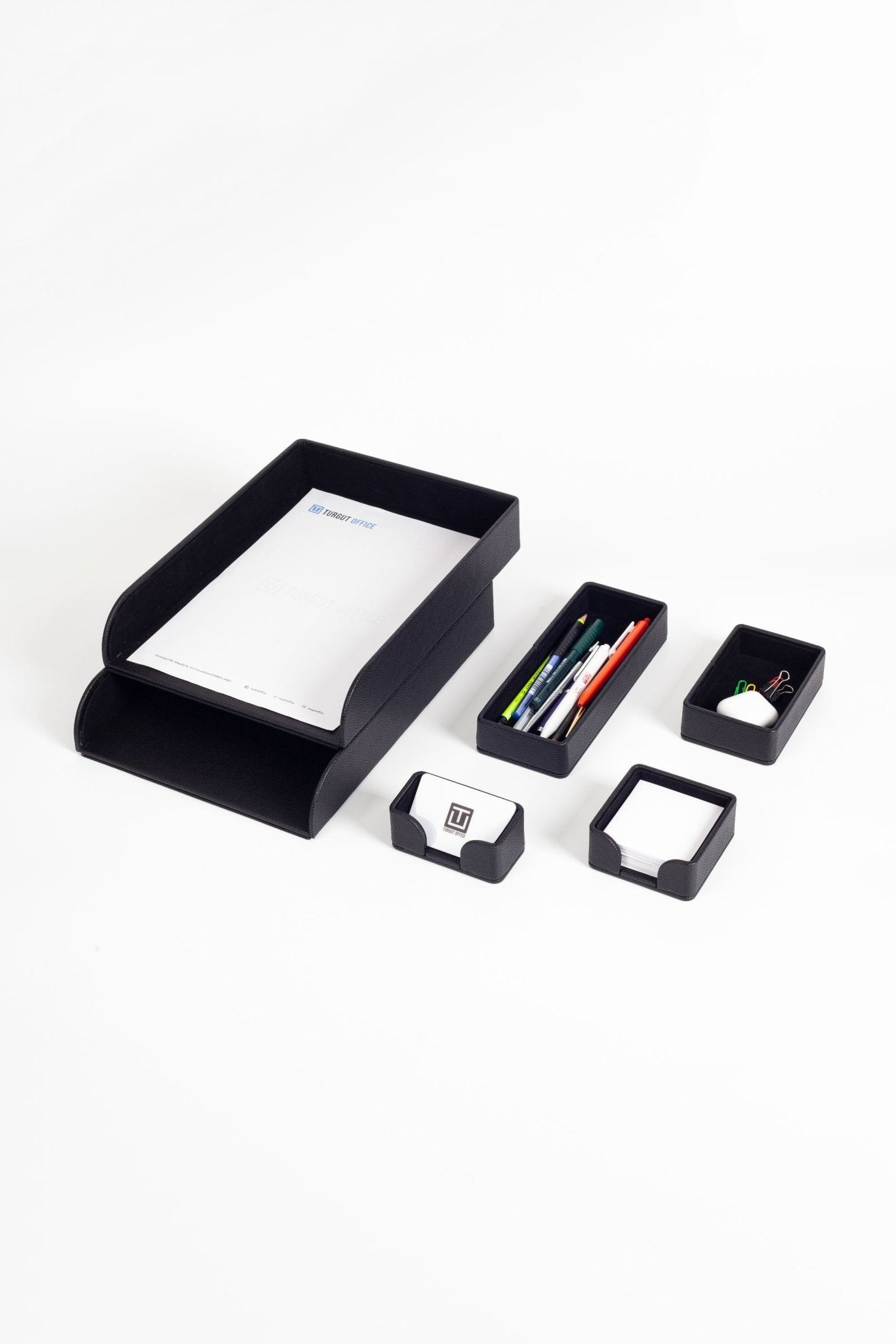 Felix Desktop Leather Organizer Set 6 Pieces Black - Overture Gifts