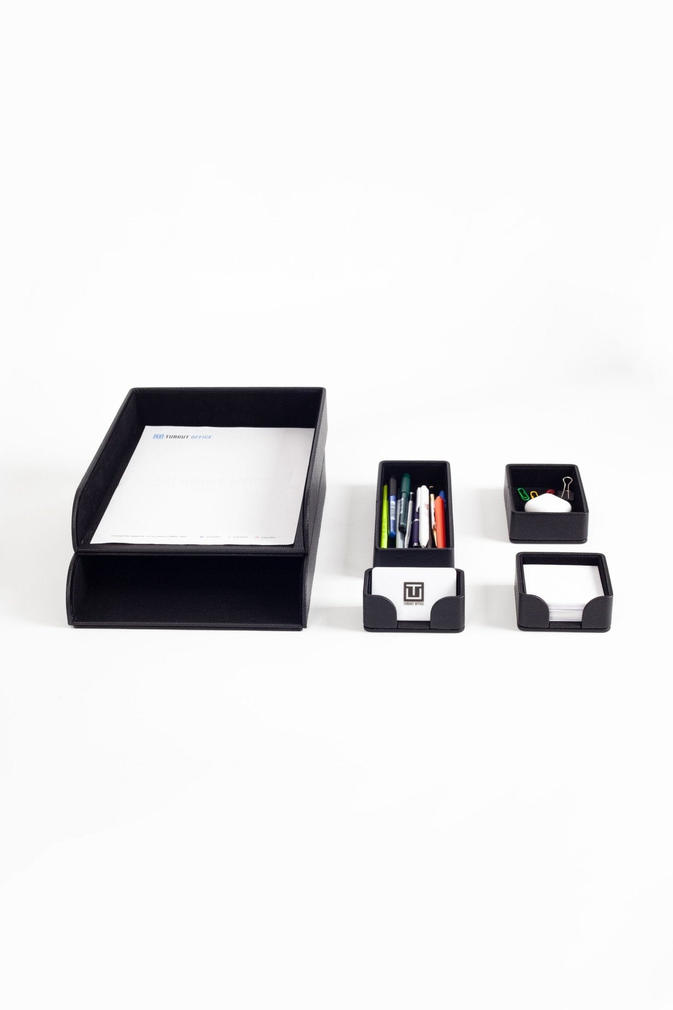 Felix Desktop Leather Organizer Set 6 Pieces Black - Overture Gifts