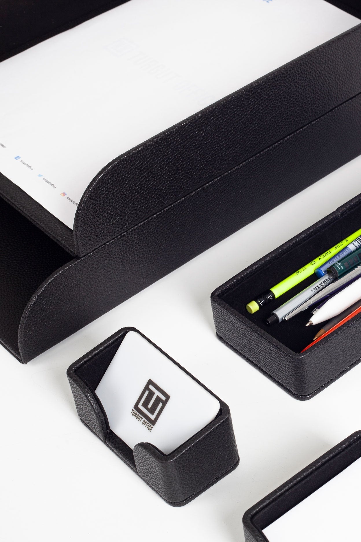 Felix Desktop Leather Organizer Set 6 Pieces Black - Overture Gifts