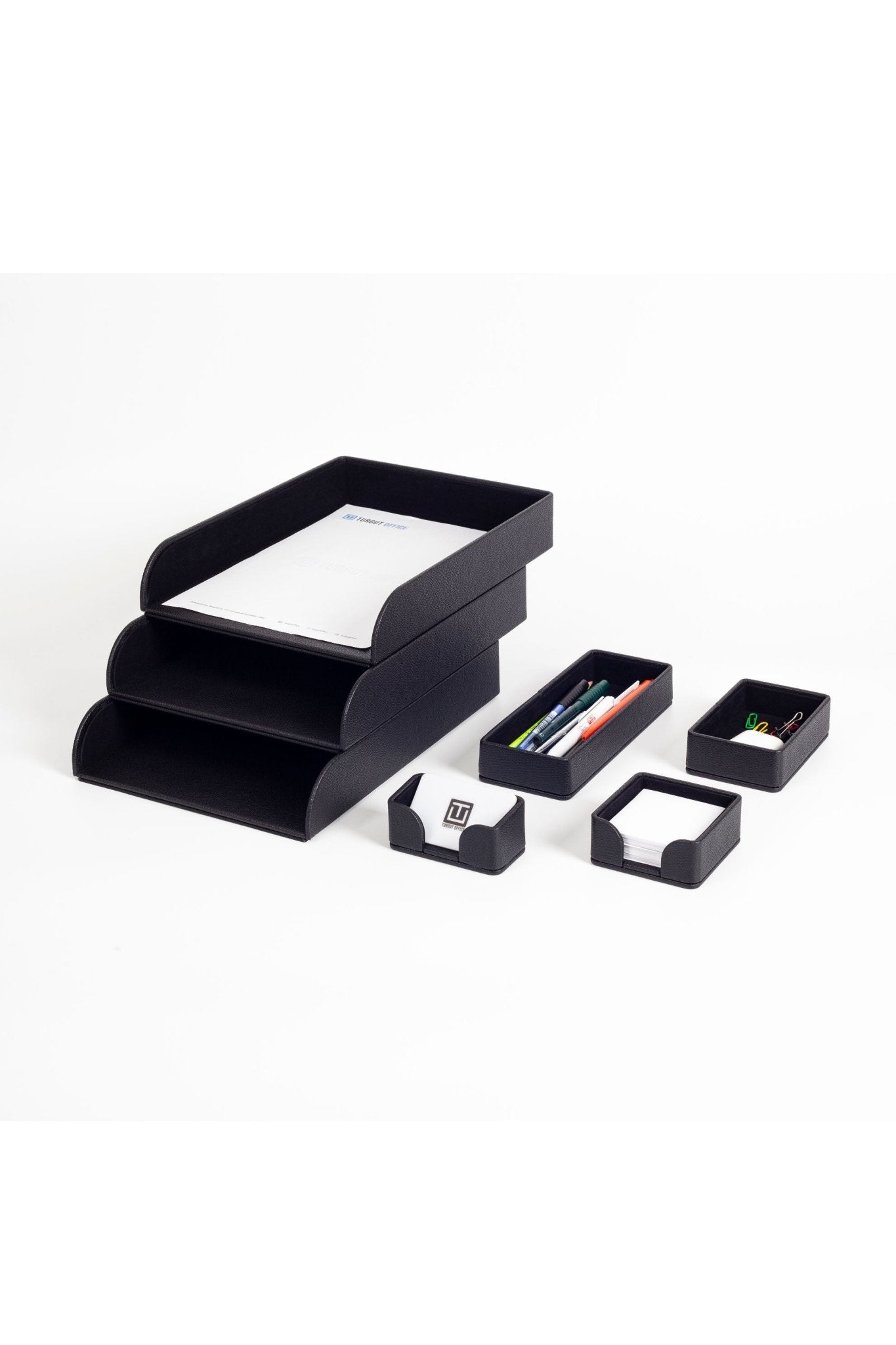 Felix Desktop Leather Organizer Set 7 Pieces Black - Overture Gifts