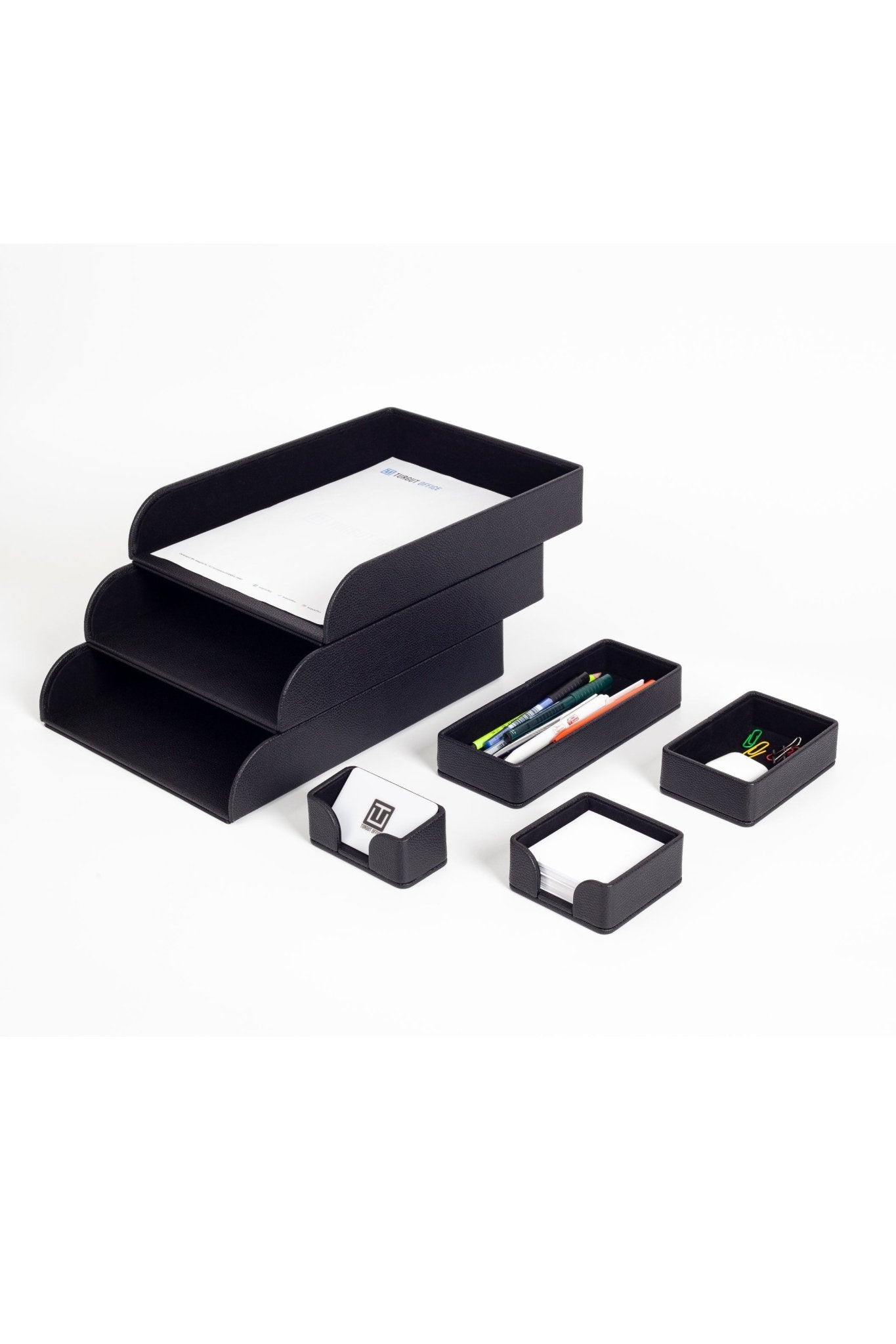 Felix Desktop Leather Organizer Set 7 Pieces Black - Overture Gifts