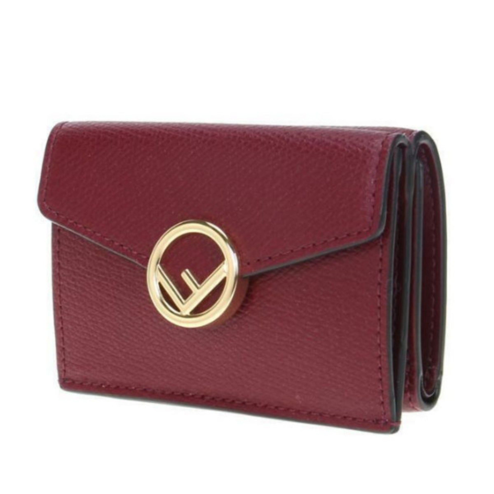 Fendi F Logo Barolo Red Leather Micro Trifold Wallet