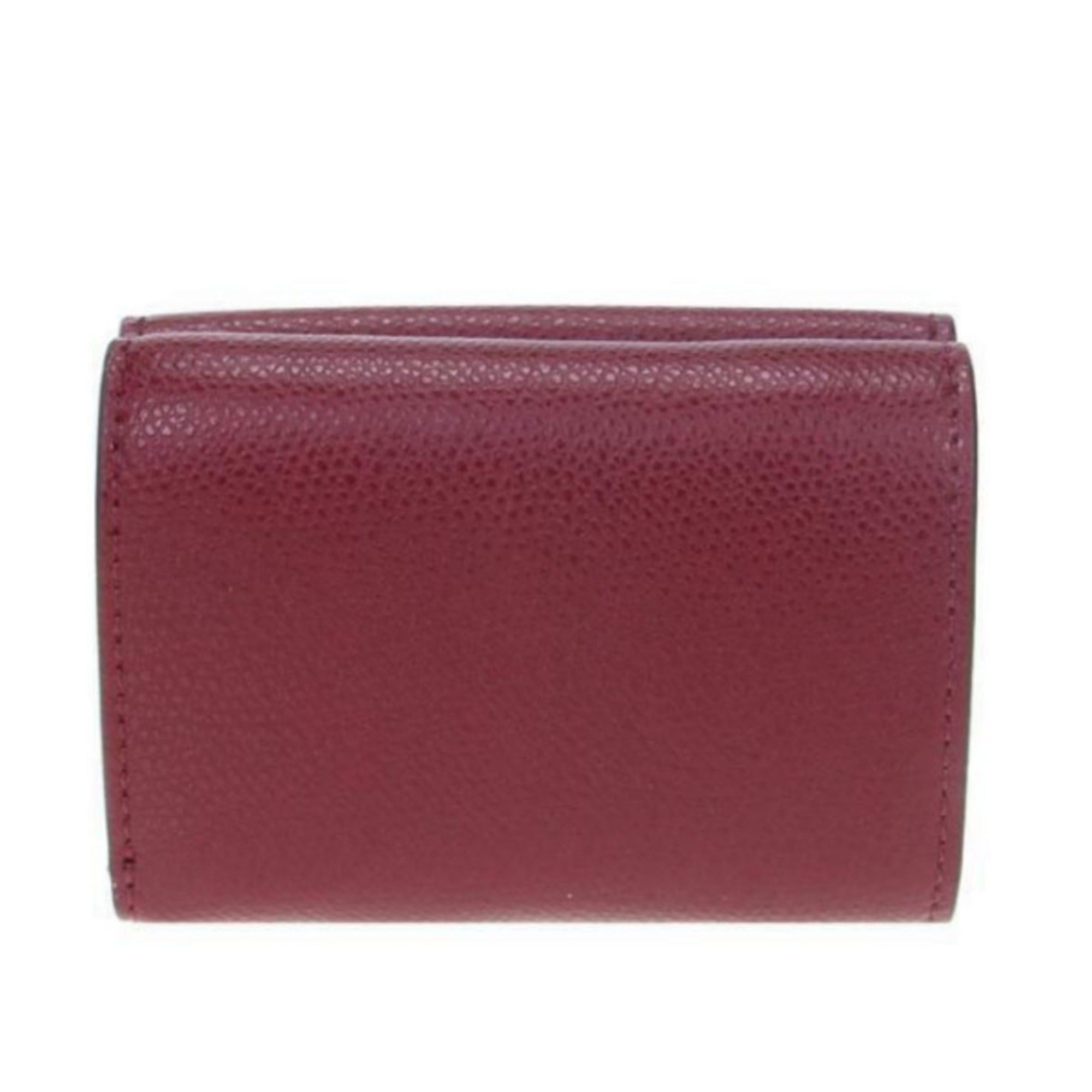 Fendi F Logo Barolo Red Leather Micro Trifold Wallet