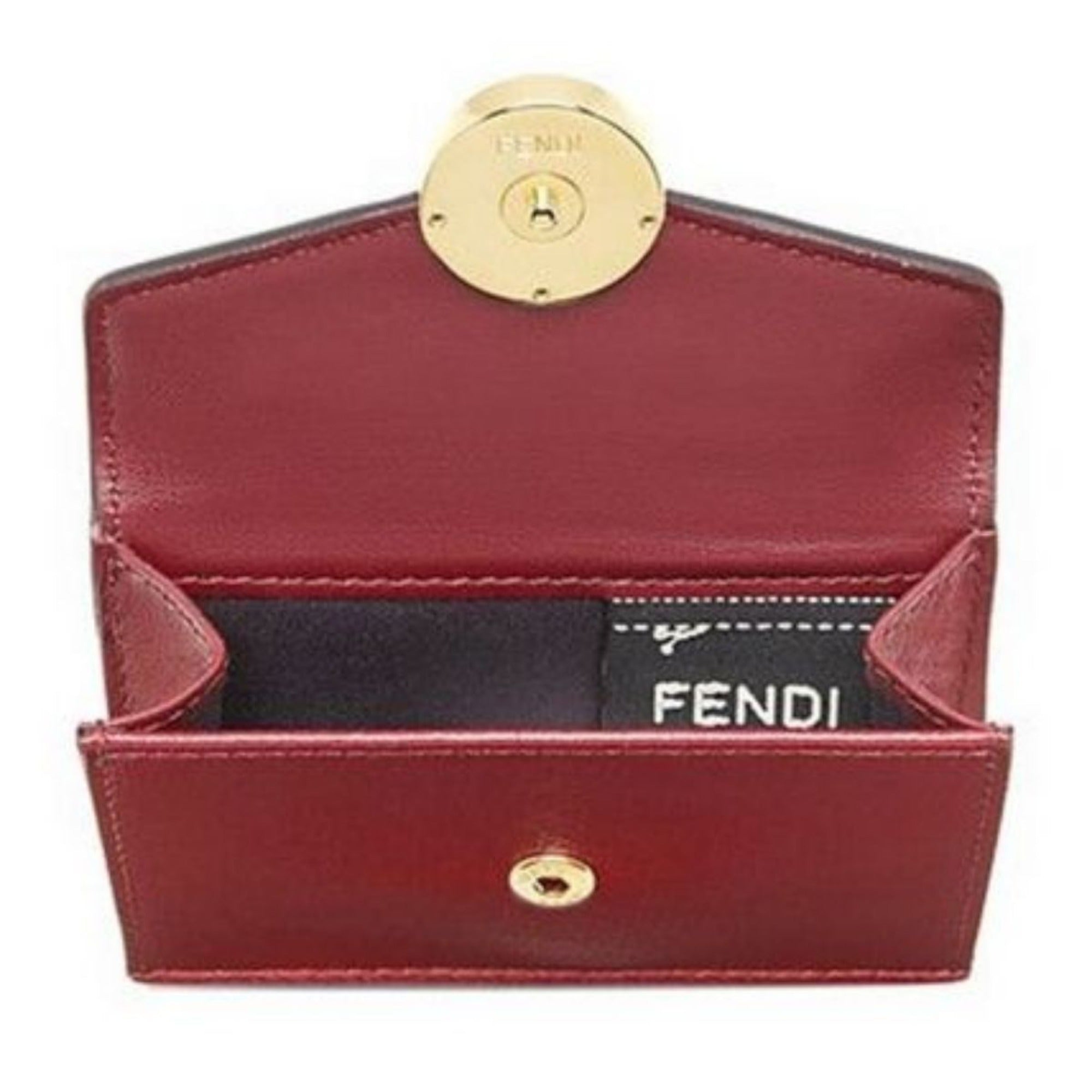 Fendi F Logo Barolo Red Leather Micro Trifold Wallet