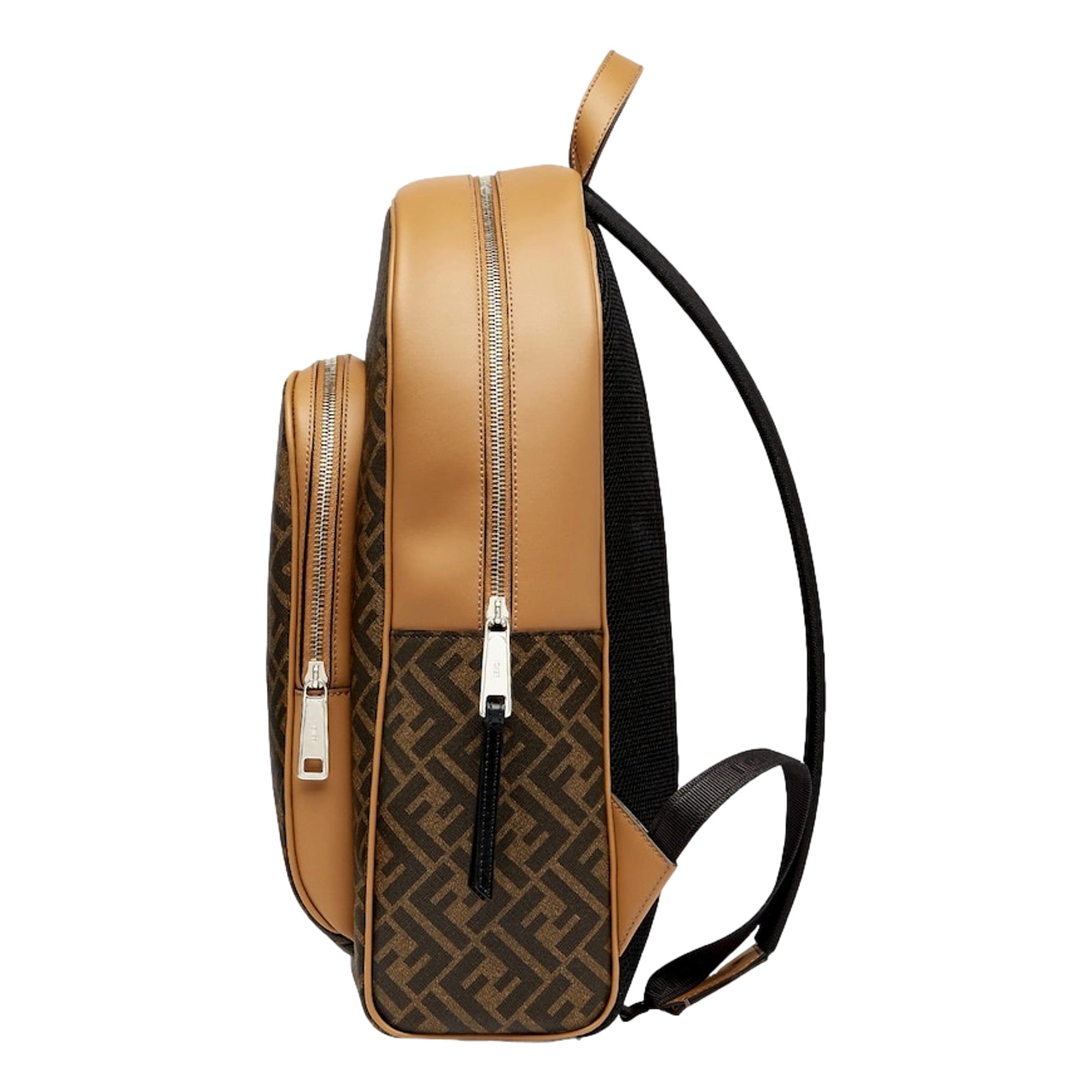 Fendi Diagonal FF Logo Backpack Black Canvas Leather Trim