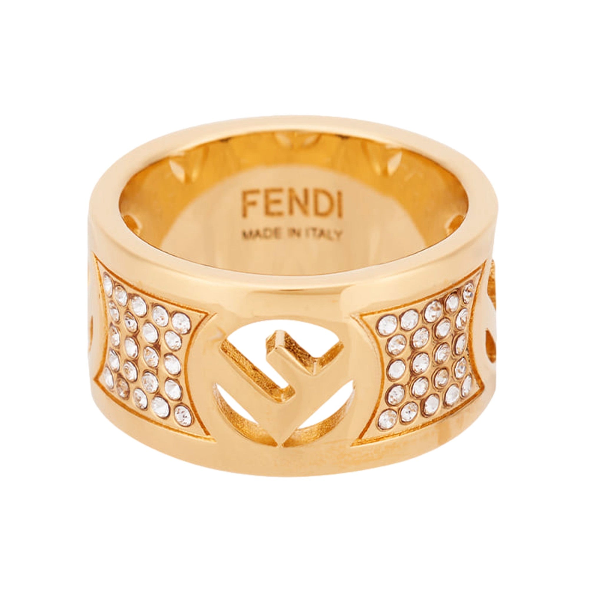 Fendi F is Fendi Crystal Gold Wide Band Ring Medium
