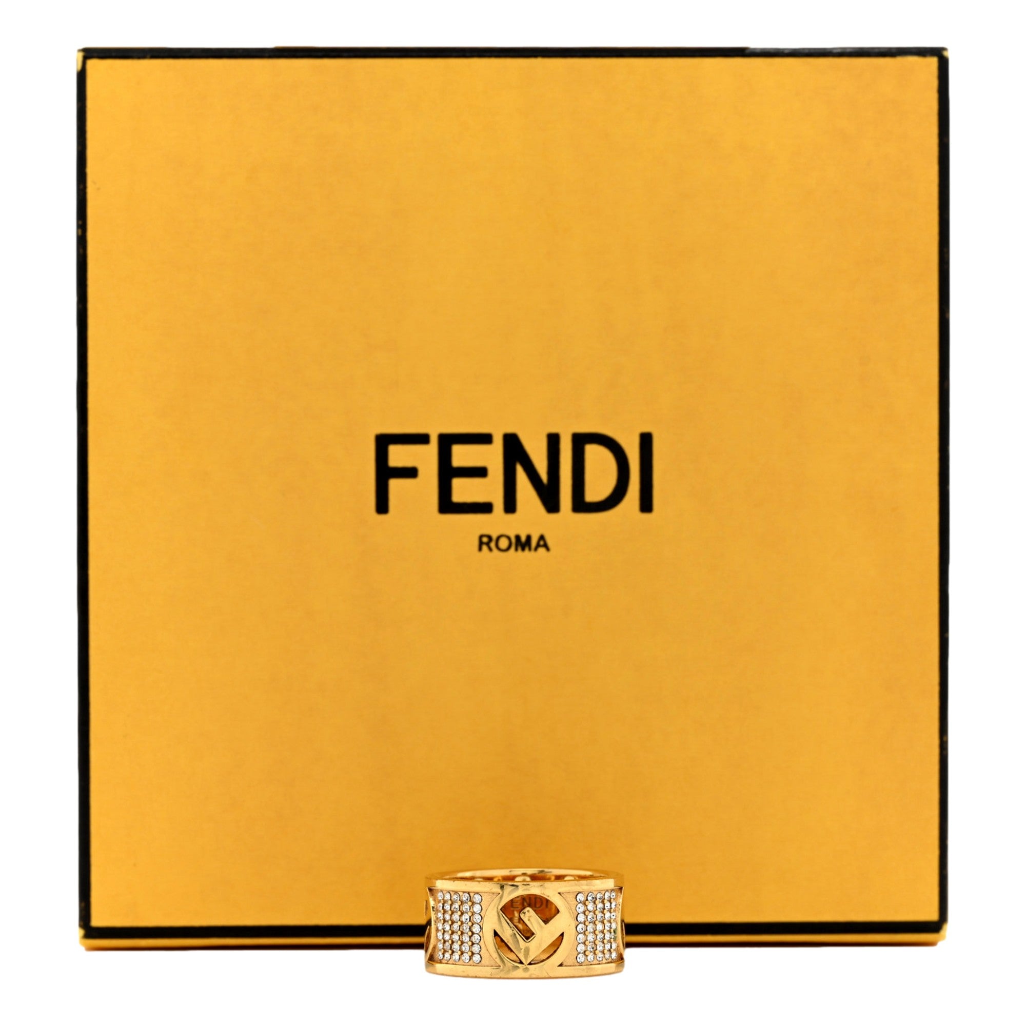 Fendi F is Fendi Crystal Gold Wide Band Ring Medium