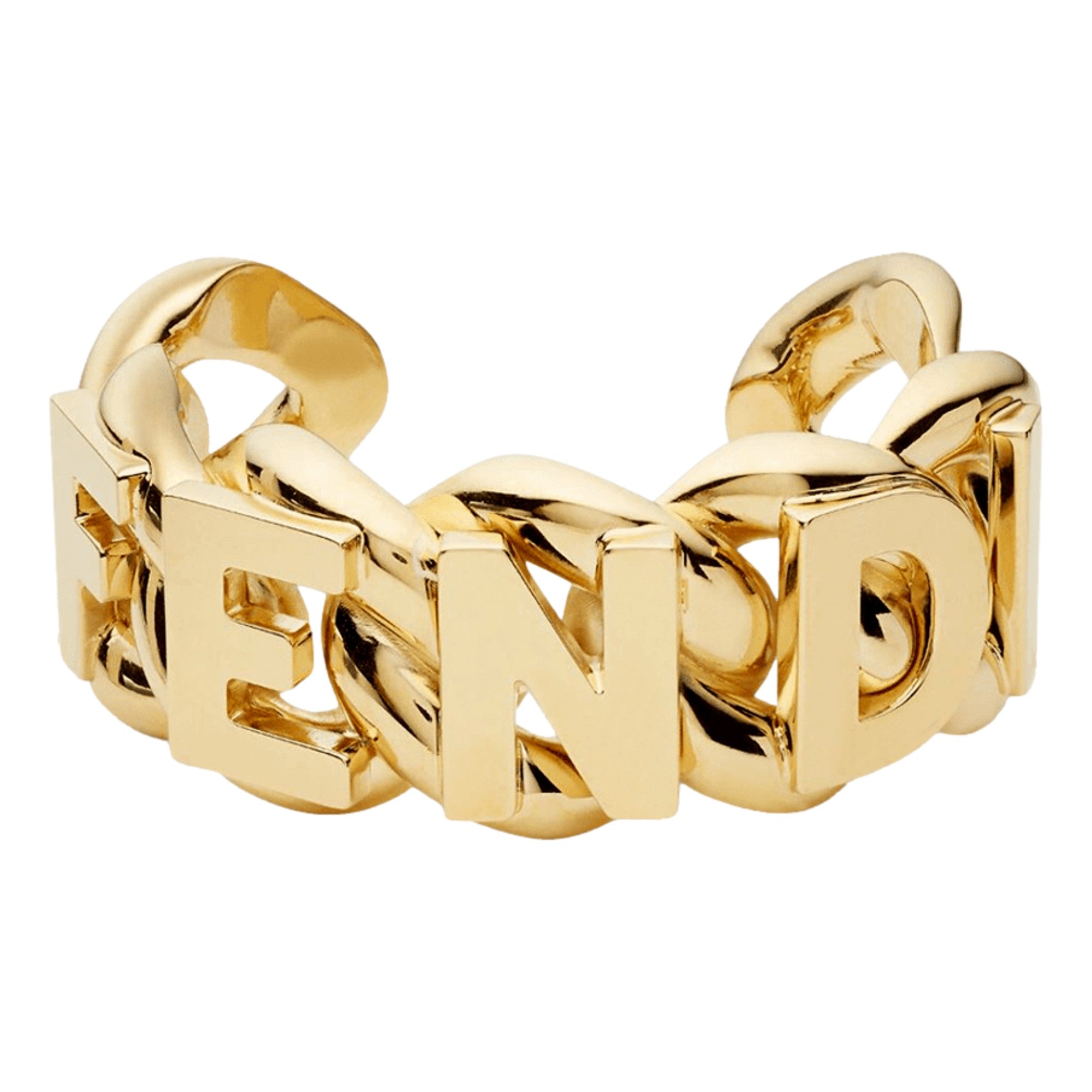 Fendi Fendigraphy Chunky Gold Tone Logo Link Cuff Bracelet Polished Gold