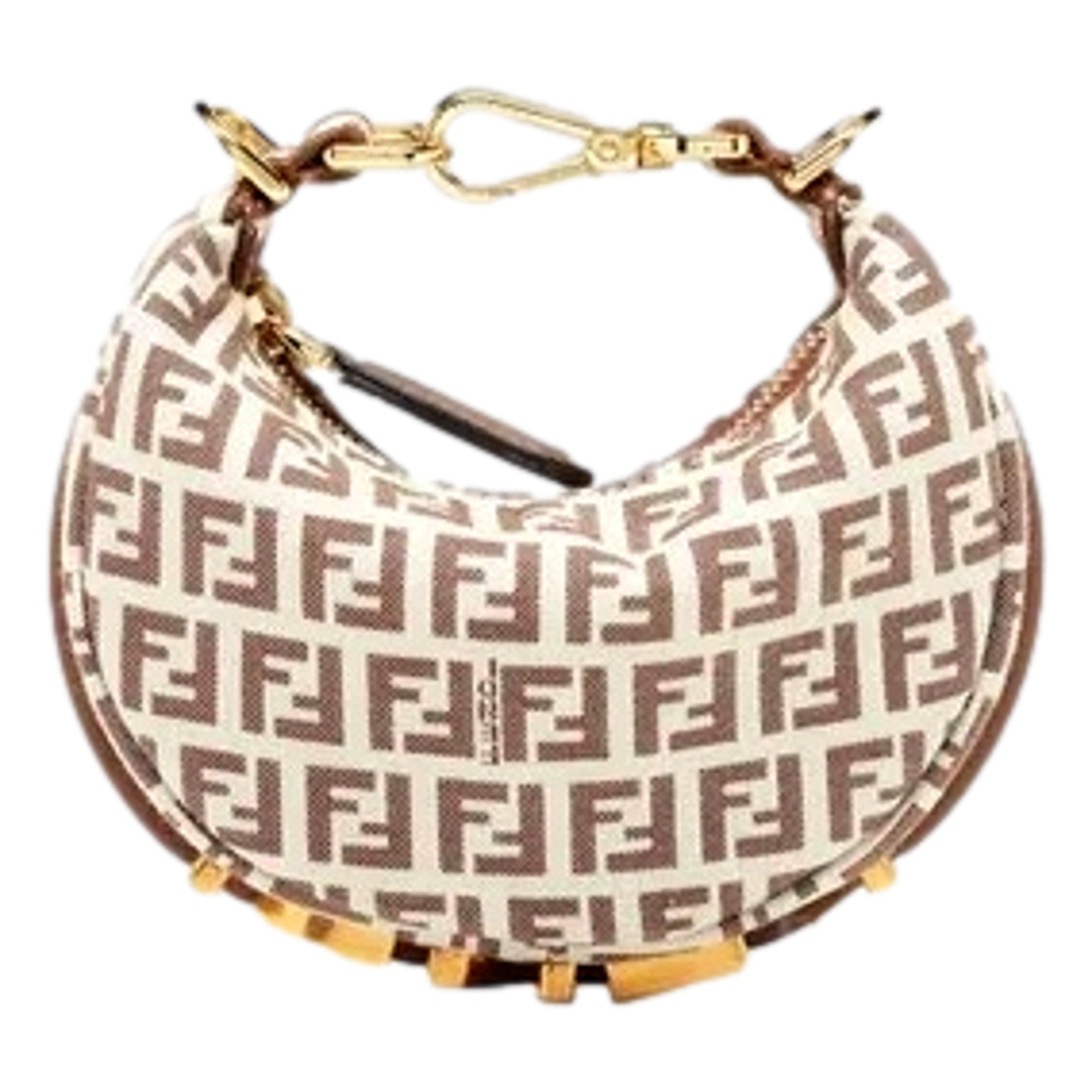 Fendi Fendigraphy Nano Hobo FF Canvas Leather Mini Bag Brown and White