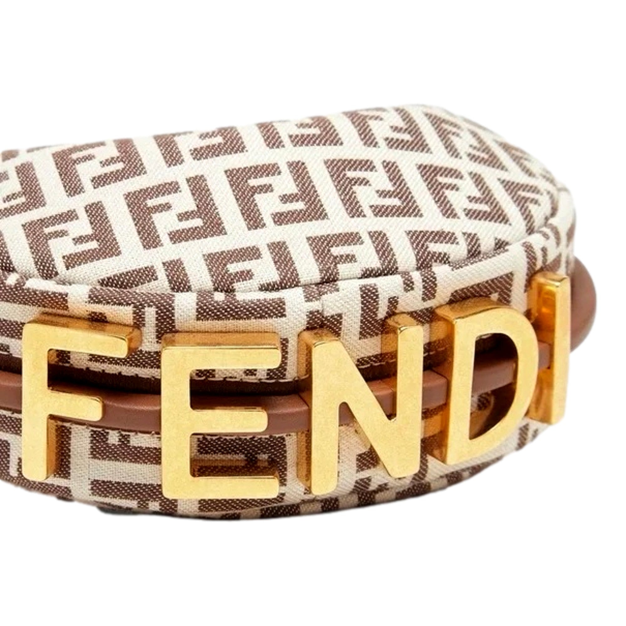 Fendi Fendigraphy Nano Hobo FF Canvas Leather Mini Bag Brown and White