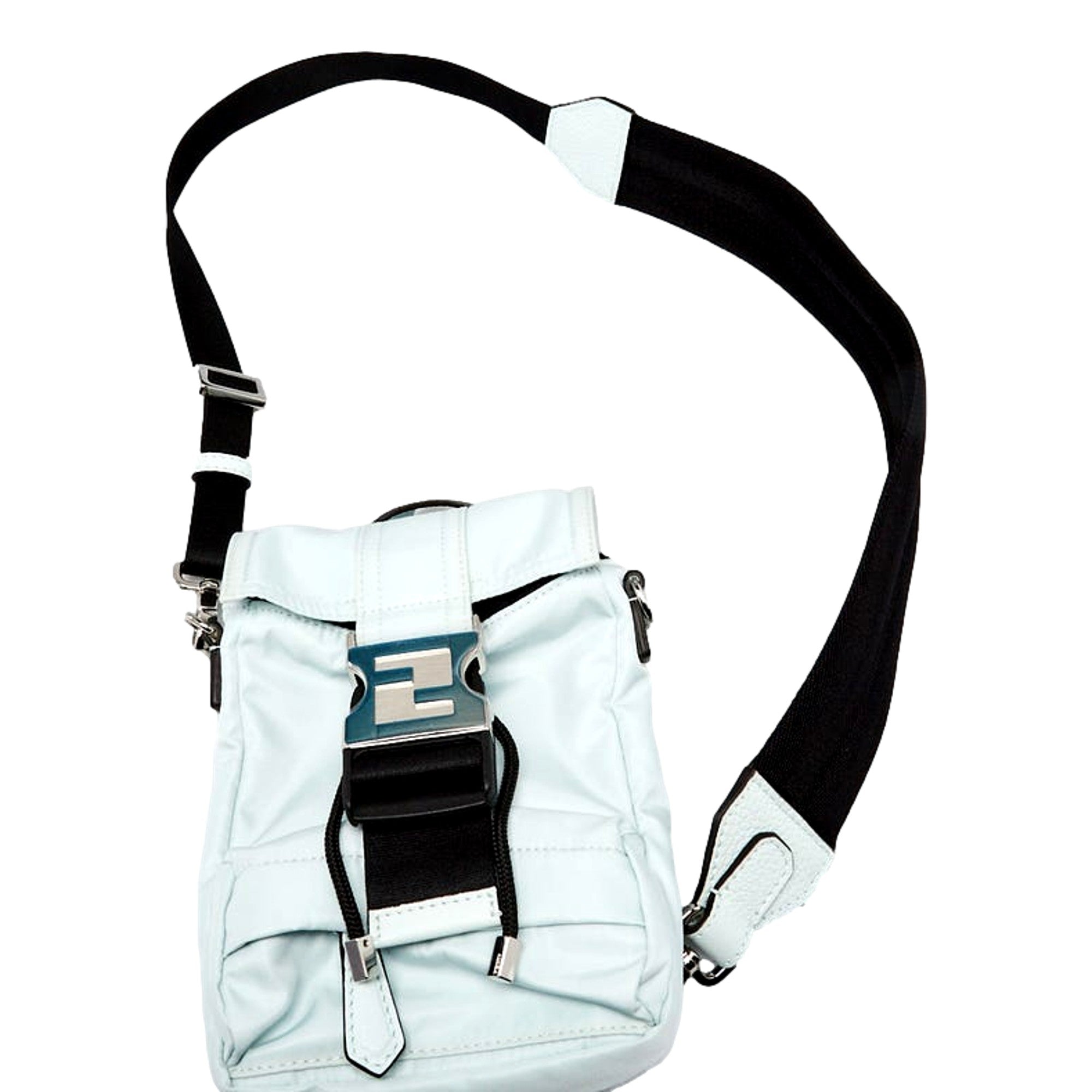 Fendi Fendiness Mini Backpack Crossbody Cyber Blue Nylon FF Mesh