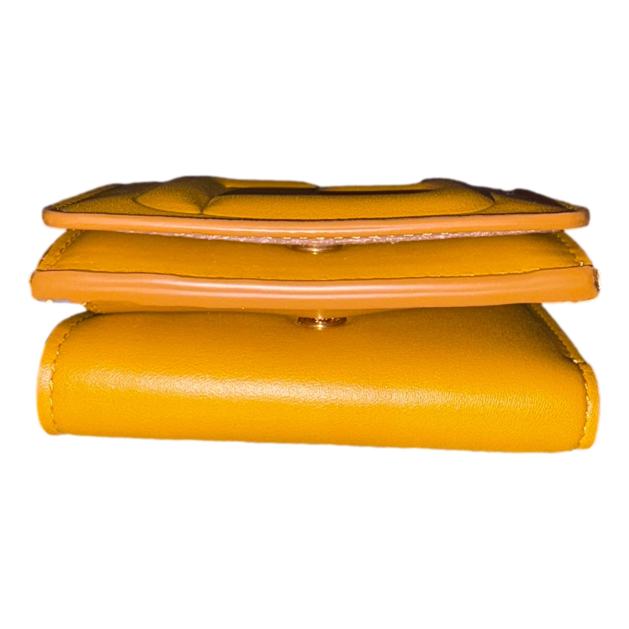 Fendi FF Cube Embossed Logo Oro Yellow Leather Trifold