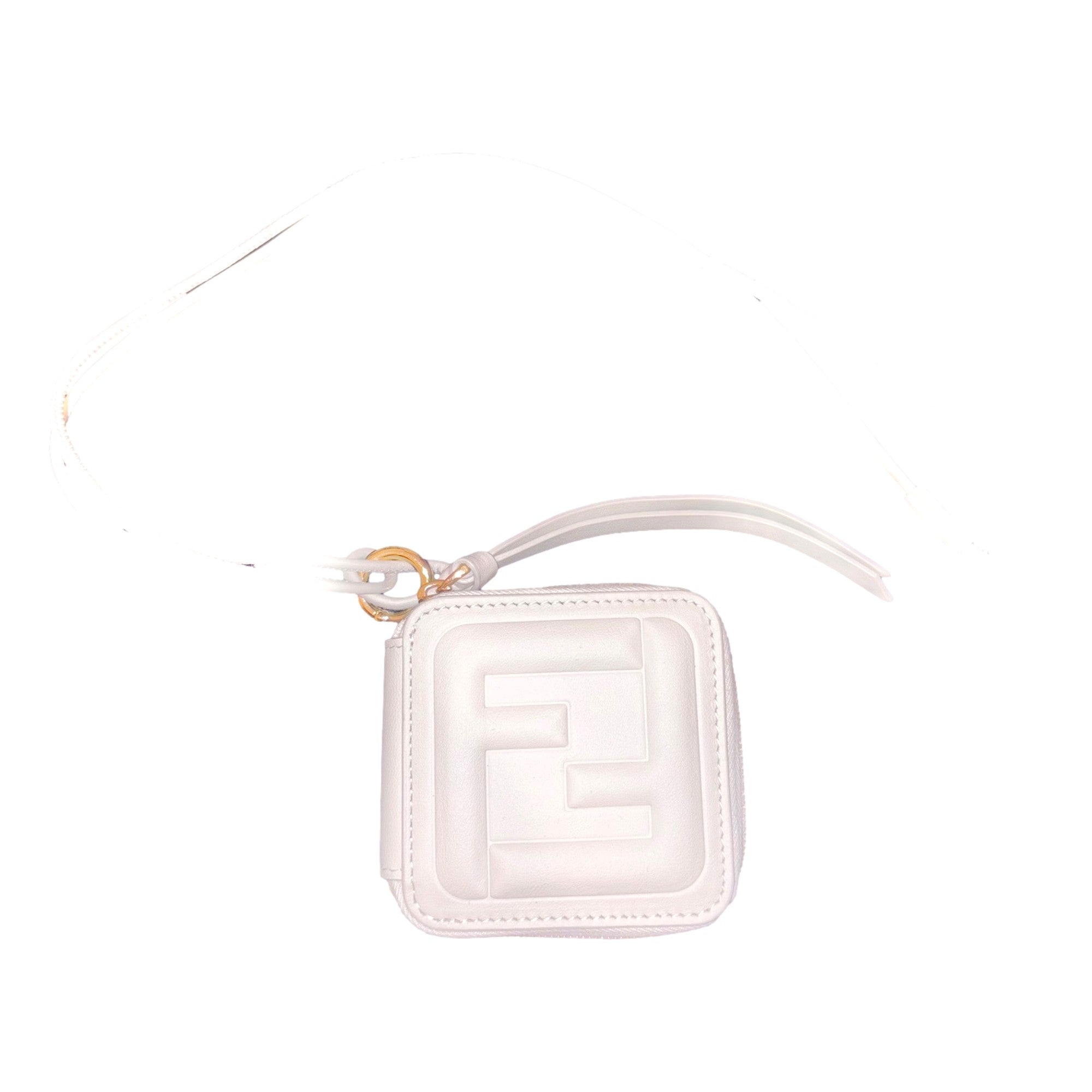 Fendi FF Cube Embossed Small Zip Wallet Bianco White Leather with Strap