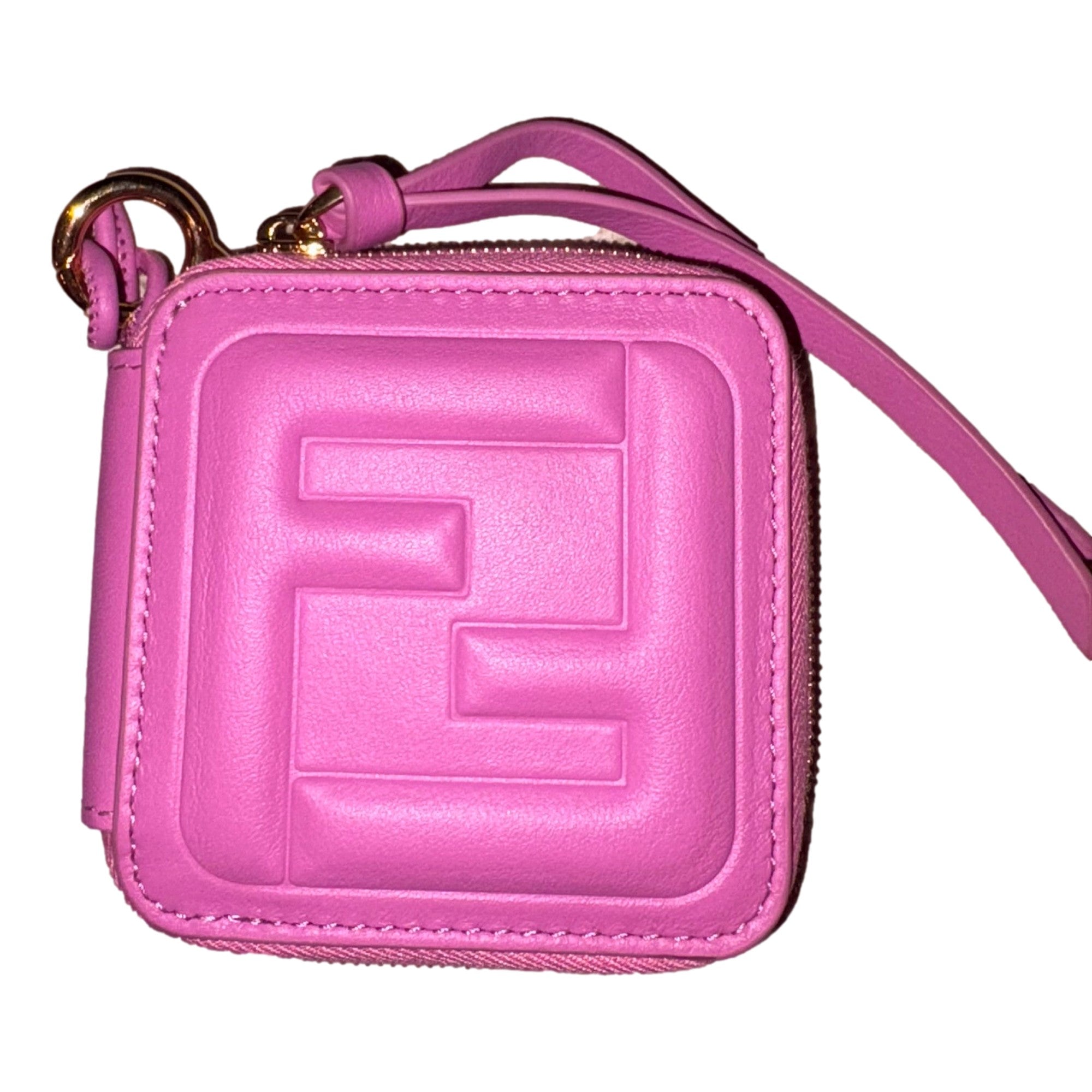 Fendi FF Cube Embossed Small Zip Wallet Pink Leather with Strap
