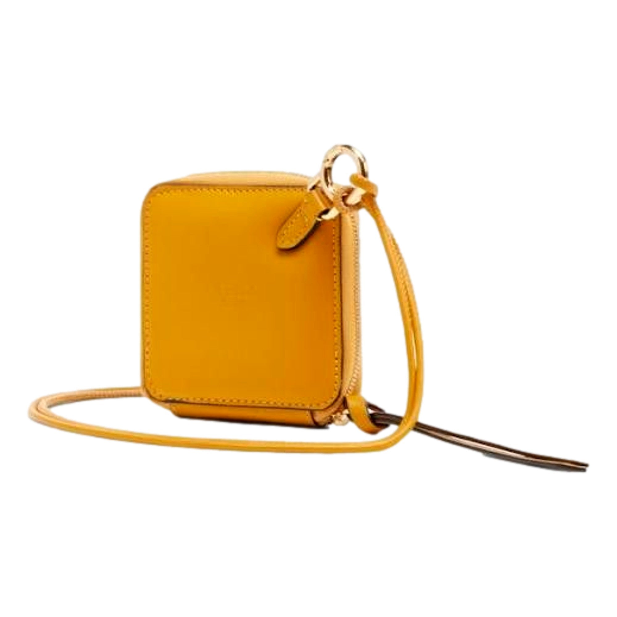 Fendi FF Cube Embossed Small Zip Wallet Yellow Leather with Strap