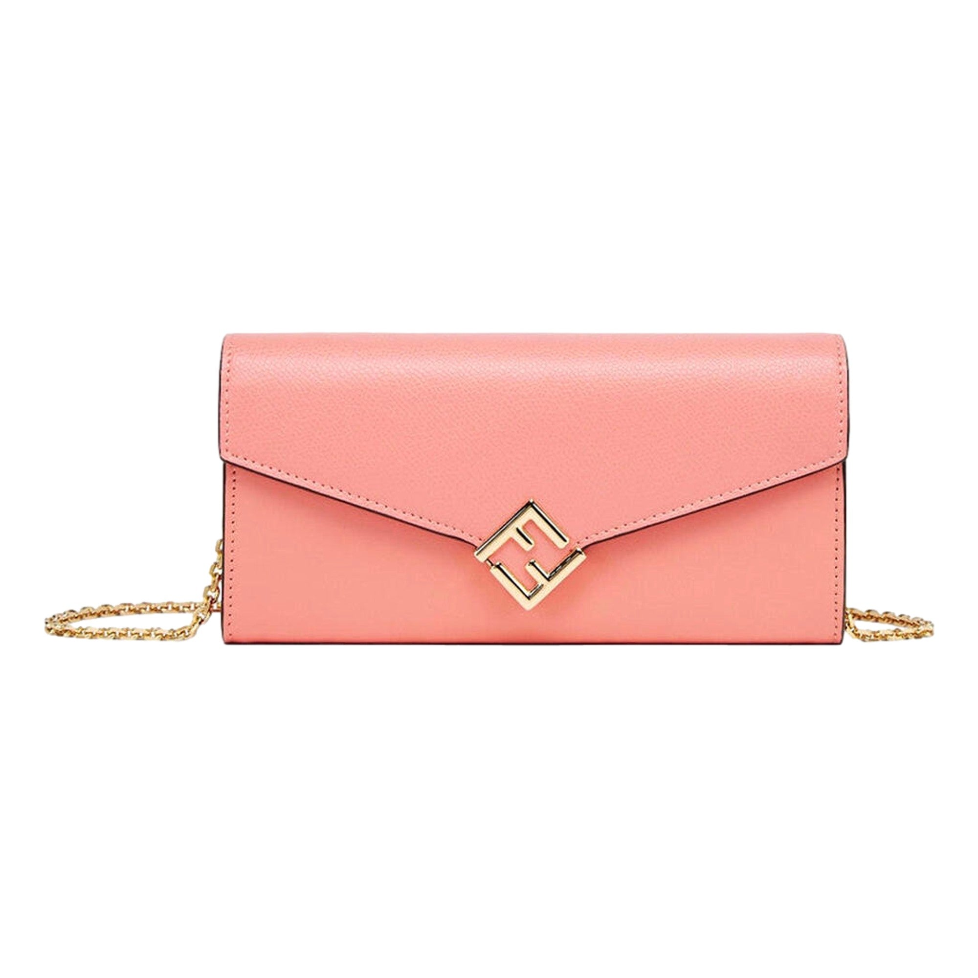 Fendi FF Diamonds Pesca Pink Calfskin Leather Continental Wallet