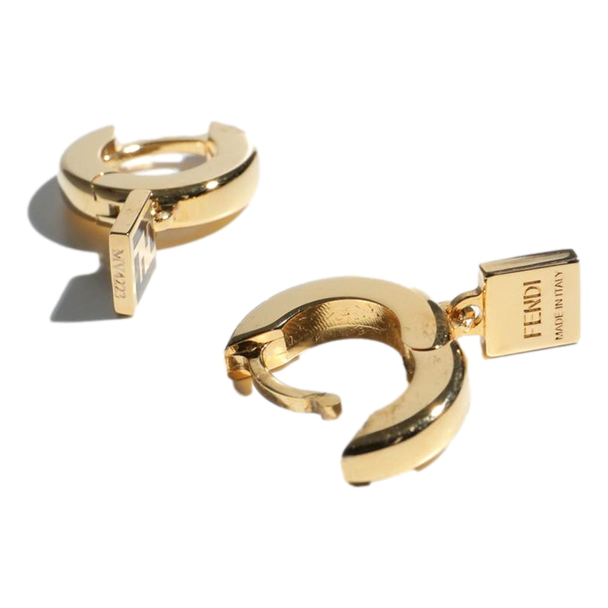 Fendi FF Gold Tone Metal White Enamel Small Hoop Earrings
