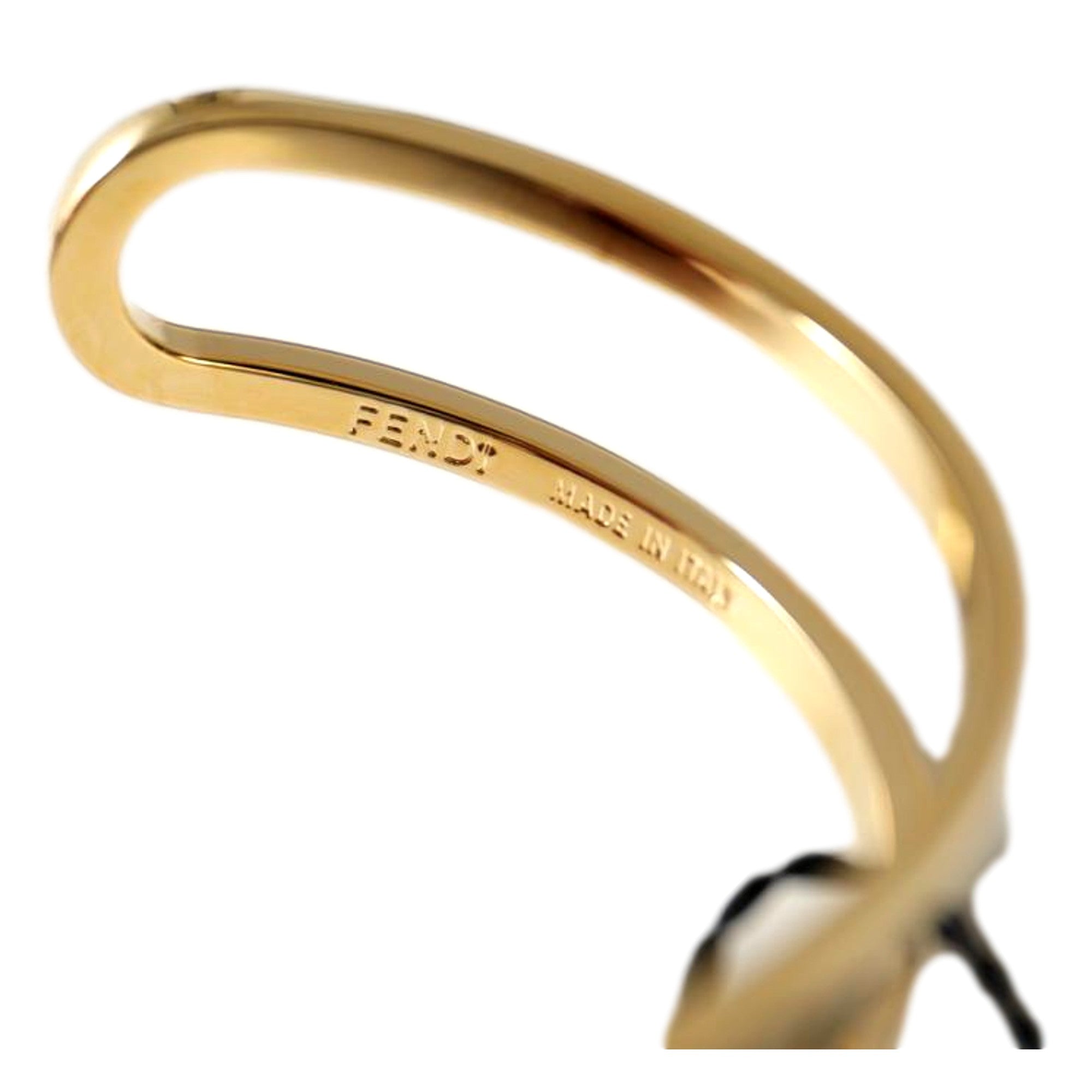 Fendi FF O Lock Gold Tone Metal Cuff Bracelet