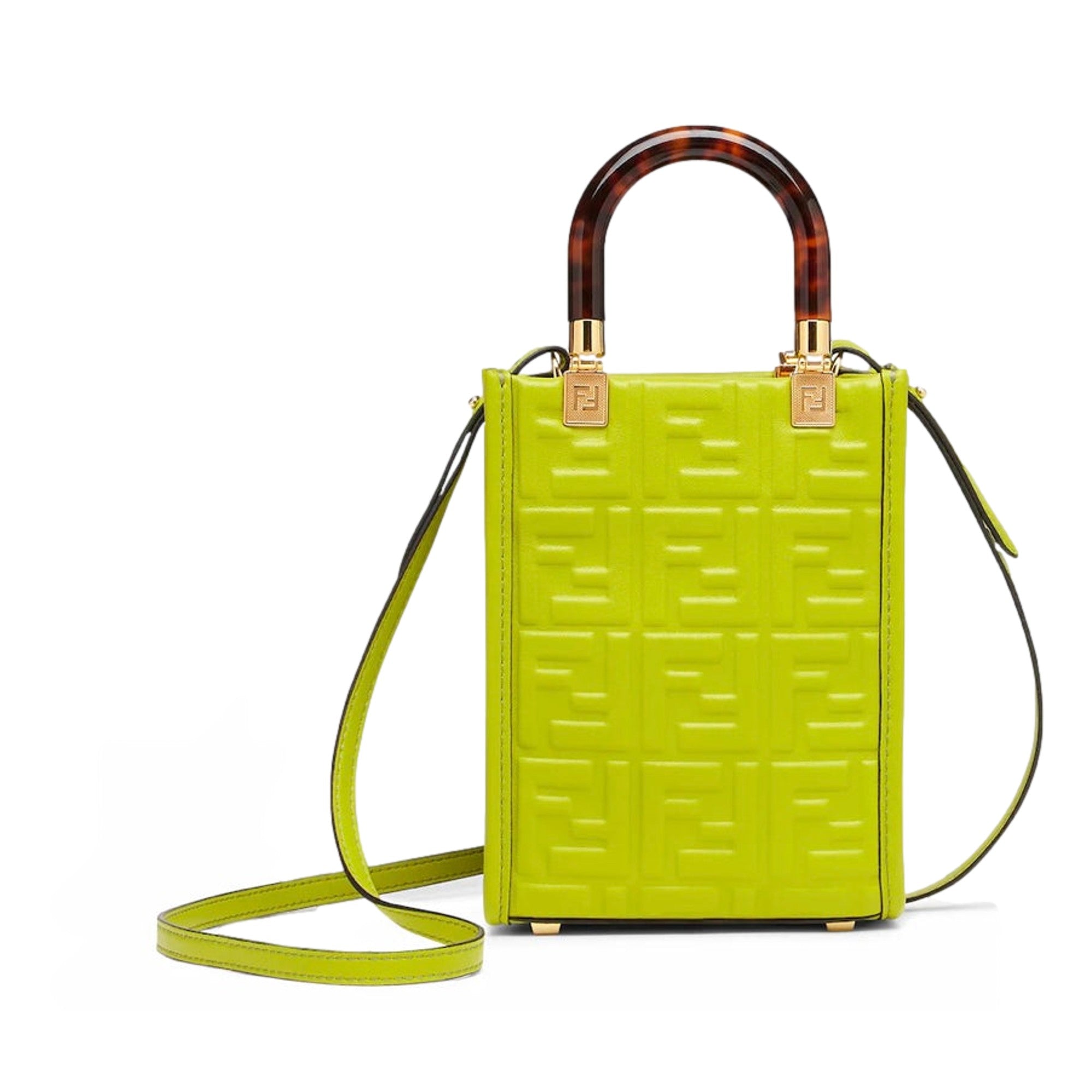 Fendi Mini Sunshine Shopper Tote Crossbody Wasabi Green Zucca Leather