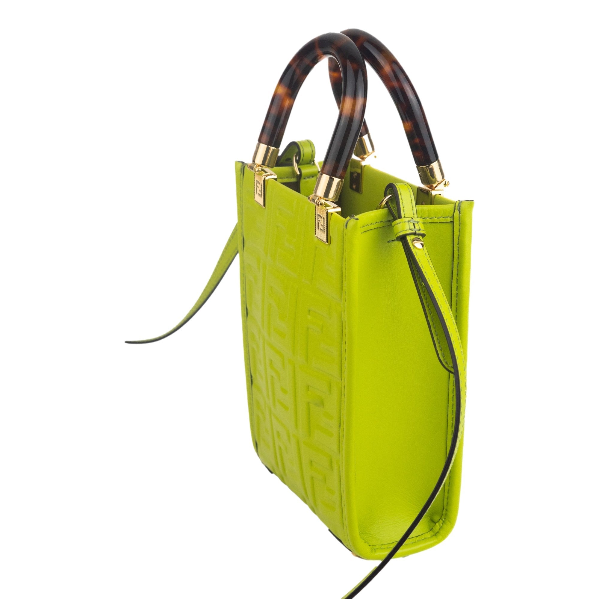 Fendi Mini Sunshine Shopper Tote Crossbody Wasabi Green Zucca Leather