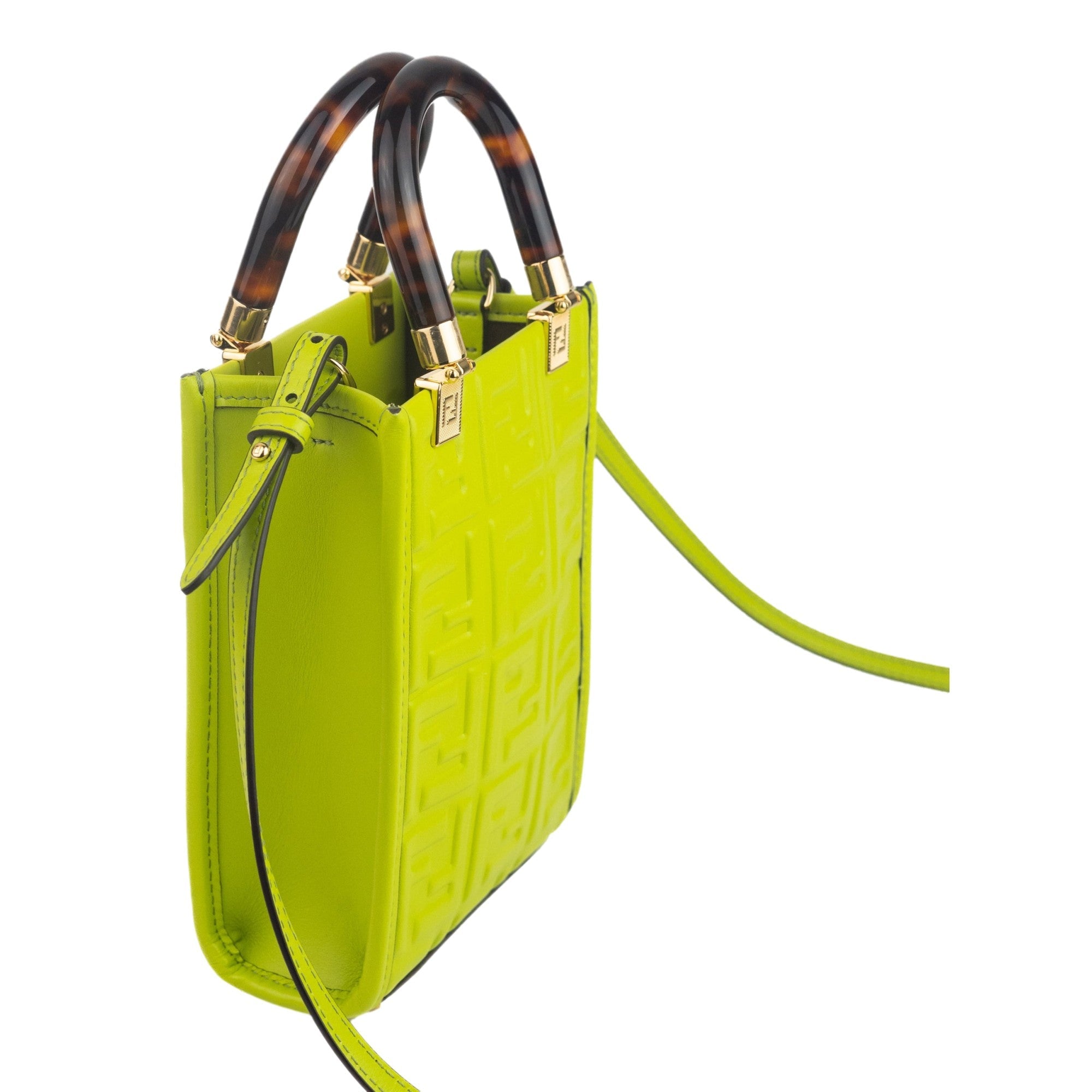 Fendi Mini Sunshine Shopper Tote Crossbody Wasabi Green Zucca Leather