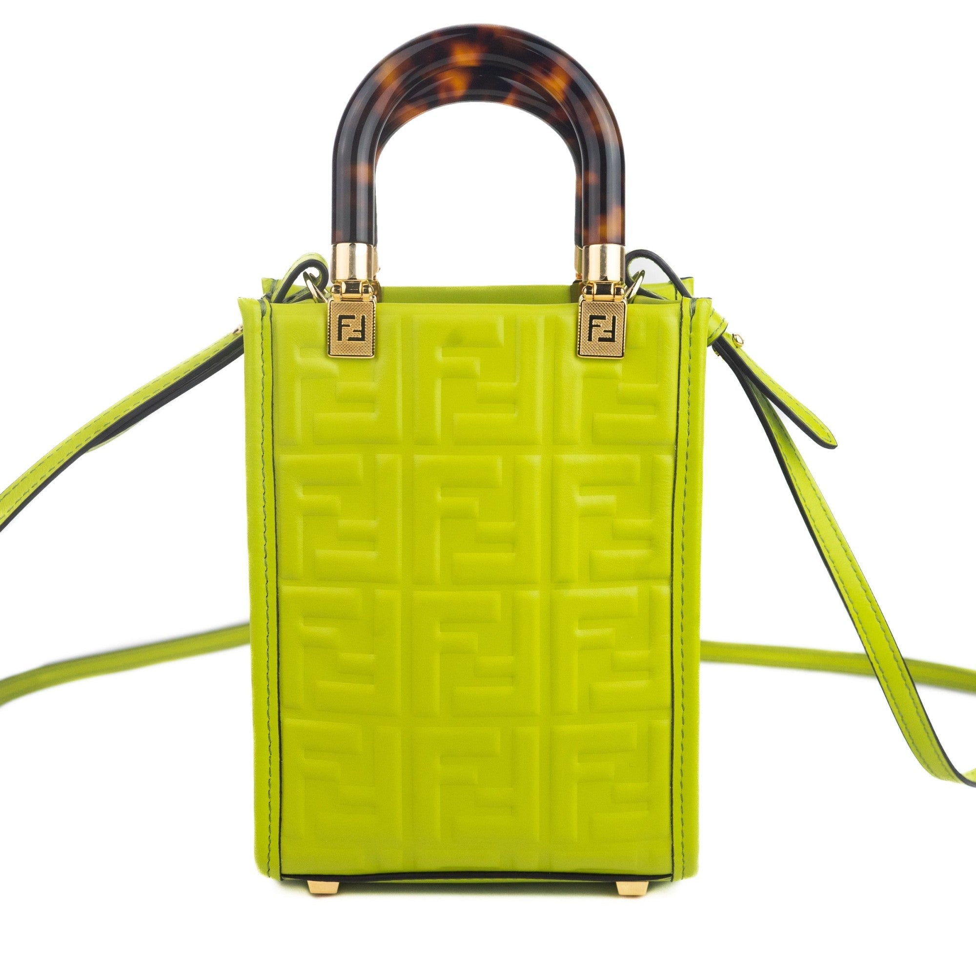 Fendi Mini Sunshine Shopper Tote Crossbody Wasabi Green Zucca Leather