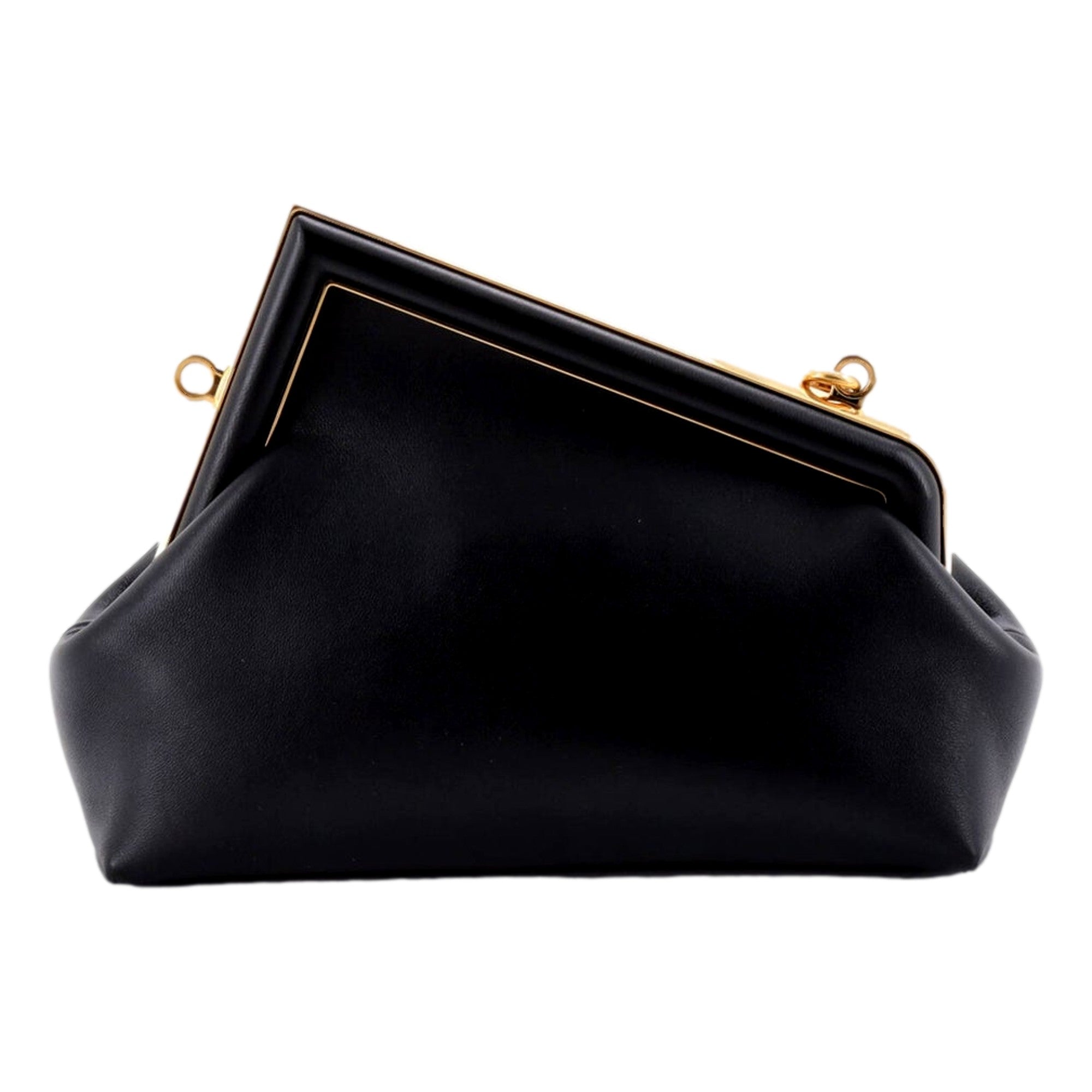 Fendi First Midi Nappa Leather Clutch Crossbody Bag Nero Black Gold FF Logo