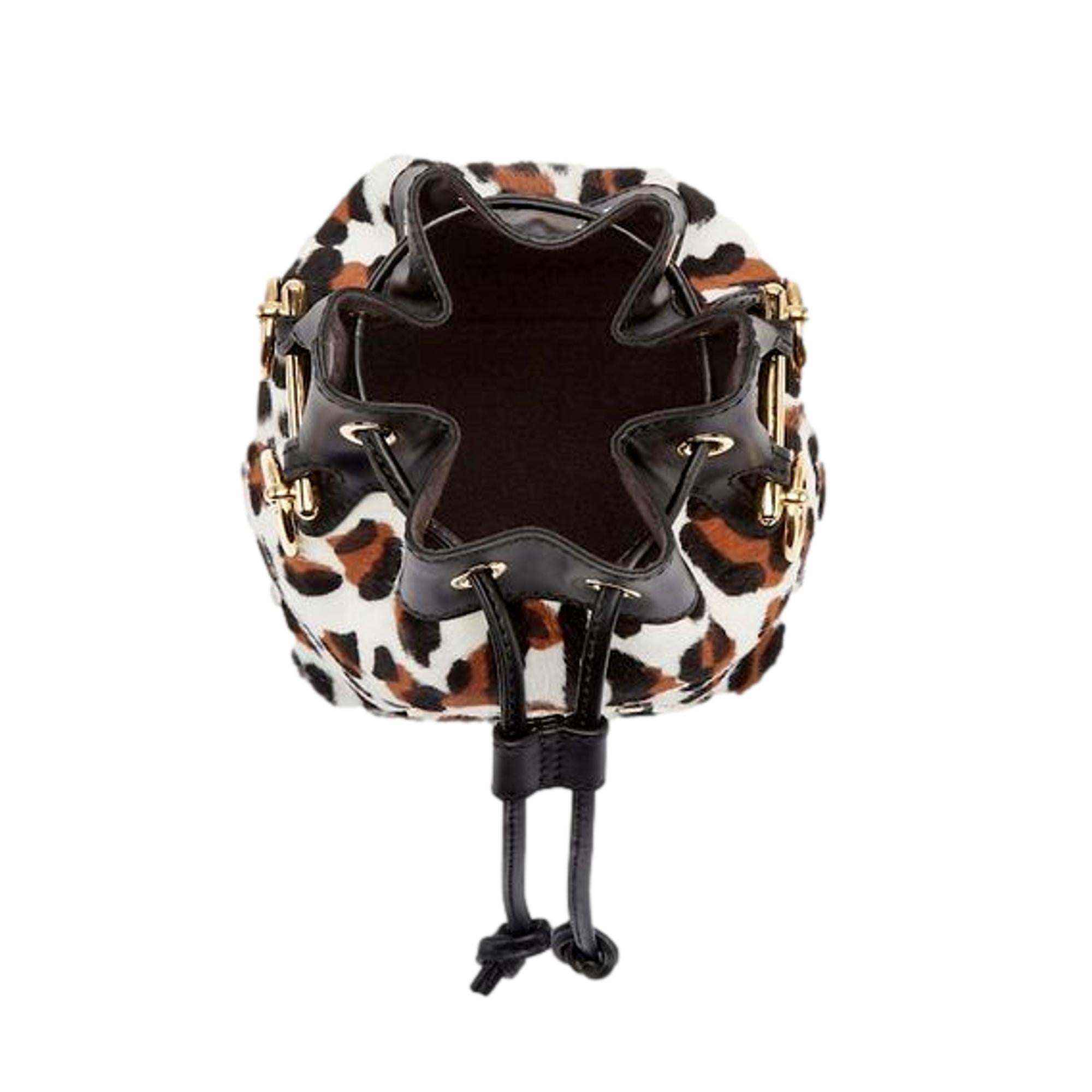 Fendi Mon Tresor Mini Bucket Crossbody Animal Print Sheepskin Bag