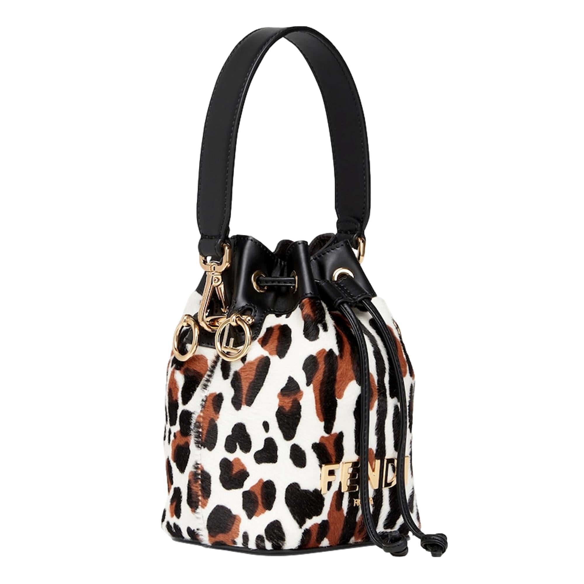 Fendi Mon Tresor Mini Bucket Crossbody Animal Print Sheepskin Bag