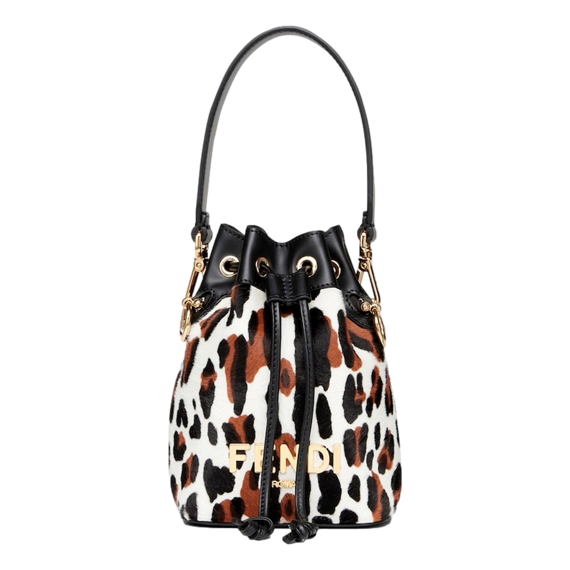 Fendi Mon Tresor Mini Bucket Crossbody Animal Print Sheepskin Bag
