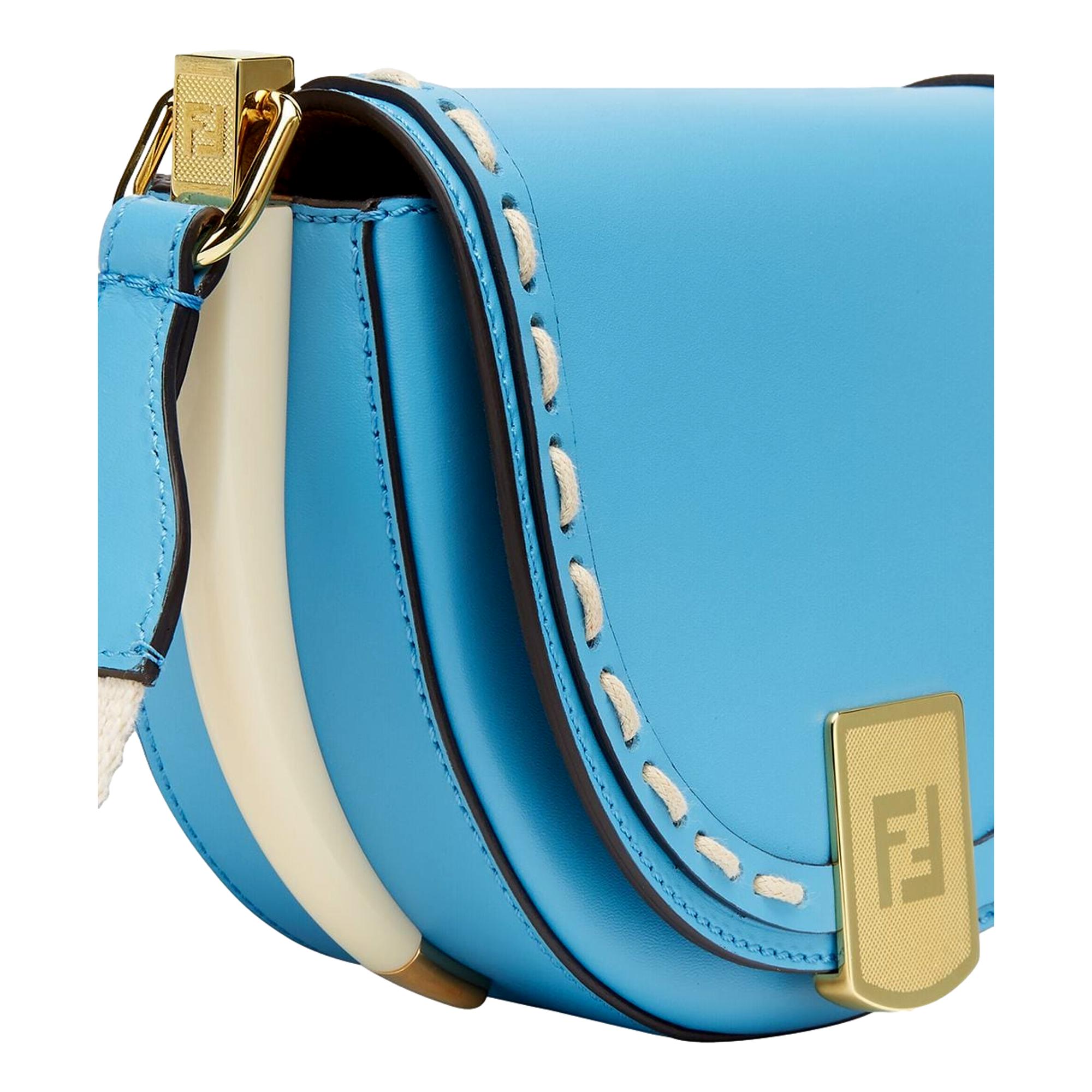 Fendi Moonlight Satchel Crossbody Cyber Blue Leather FF Logo Bag