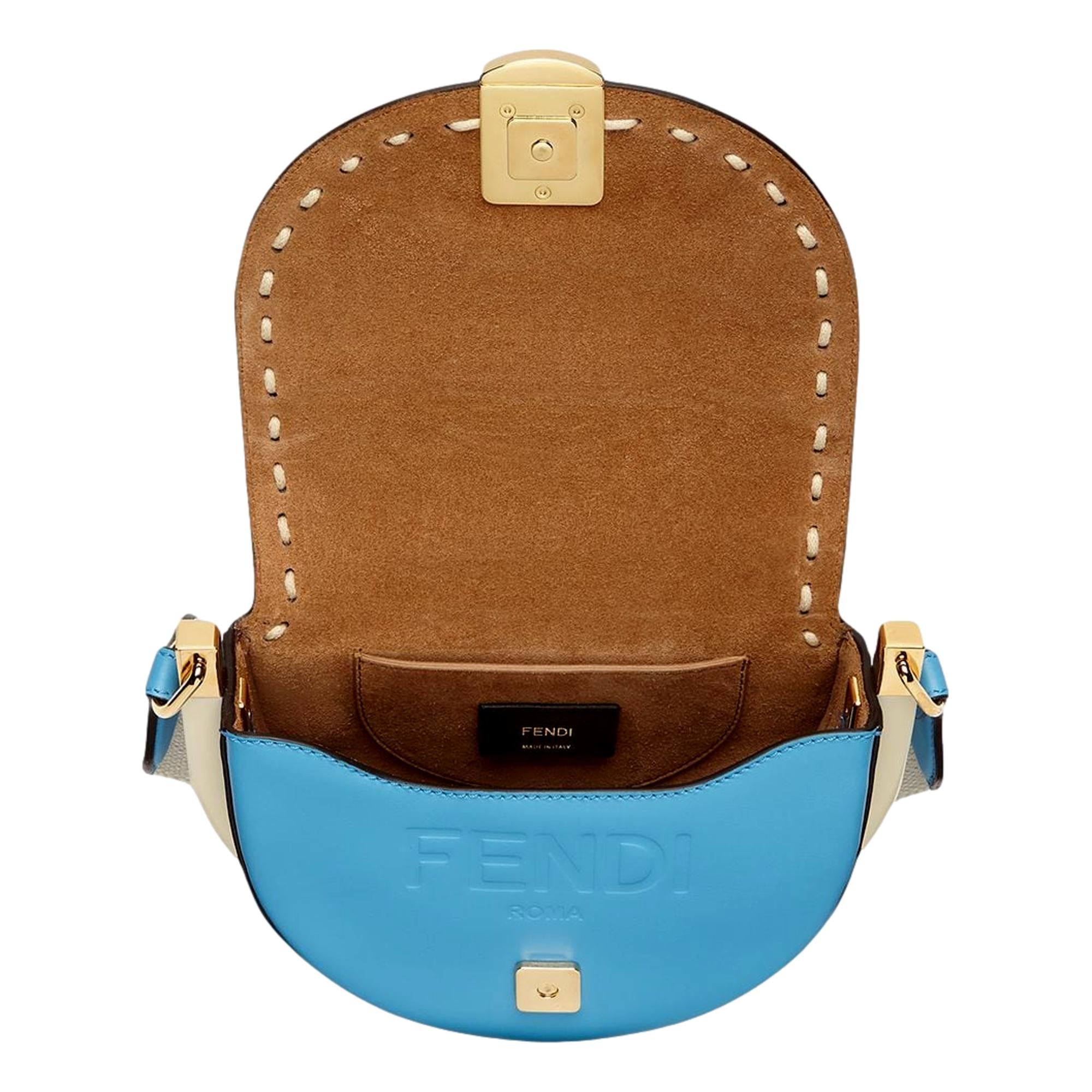 Fendi Moonlight Satchel Crossbody Cyber Blue Leather FF Logo Bag