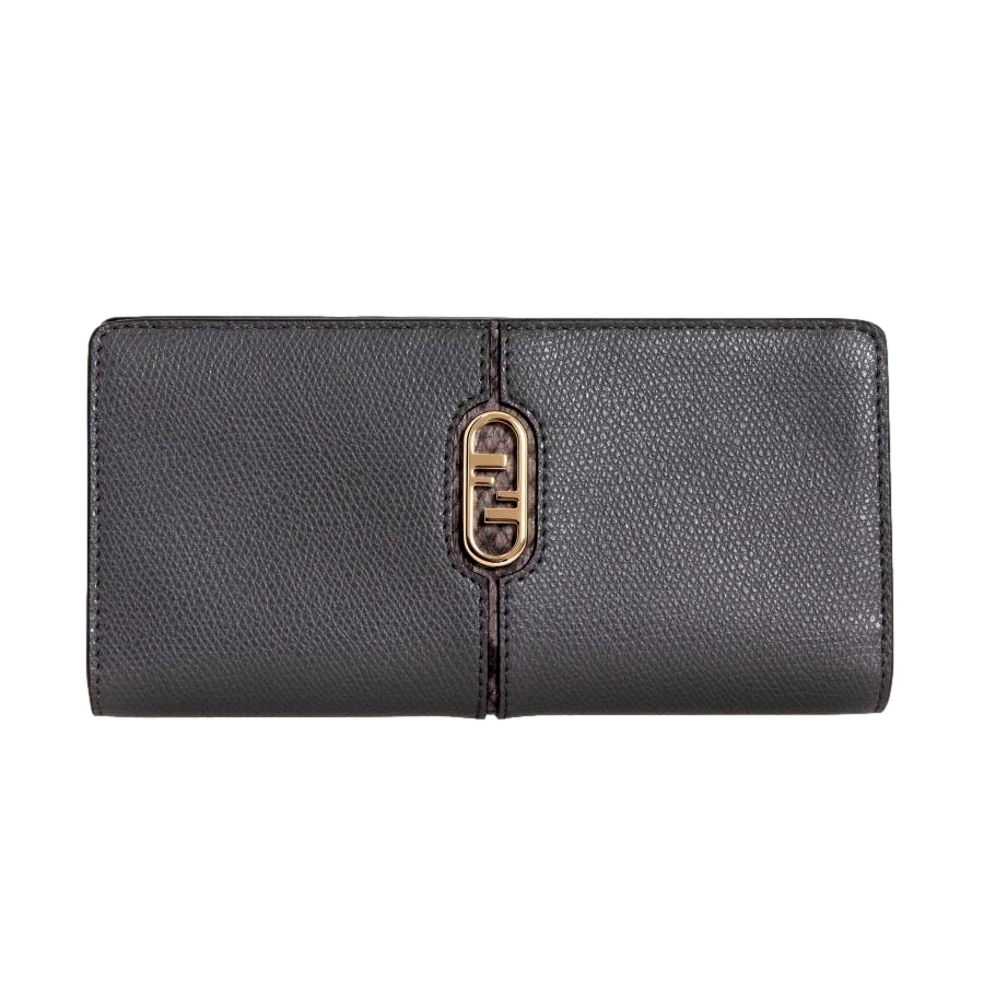 Fendi O Lock Anthracite Gray Python Print Leather Snap Continental Wallet
